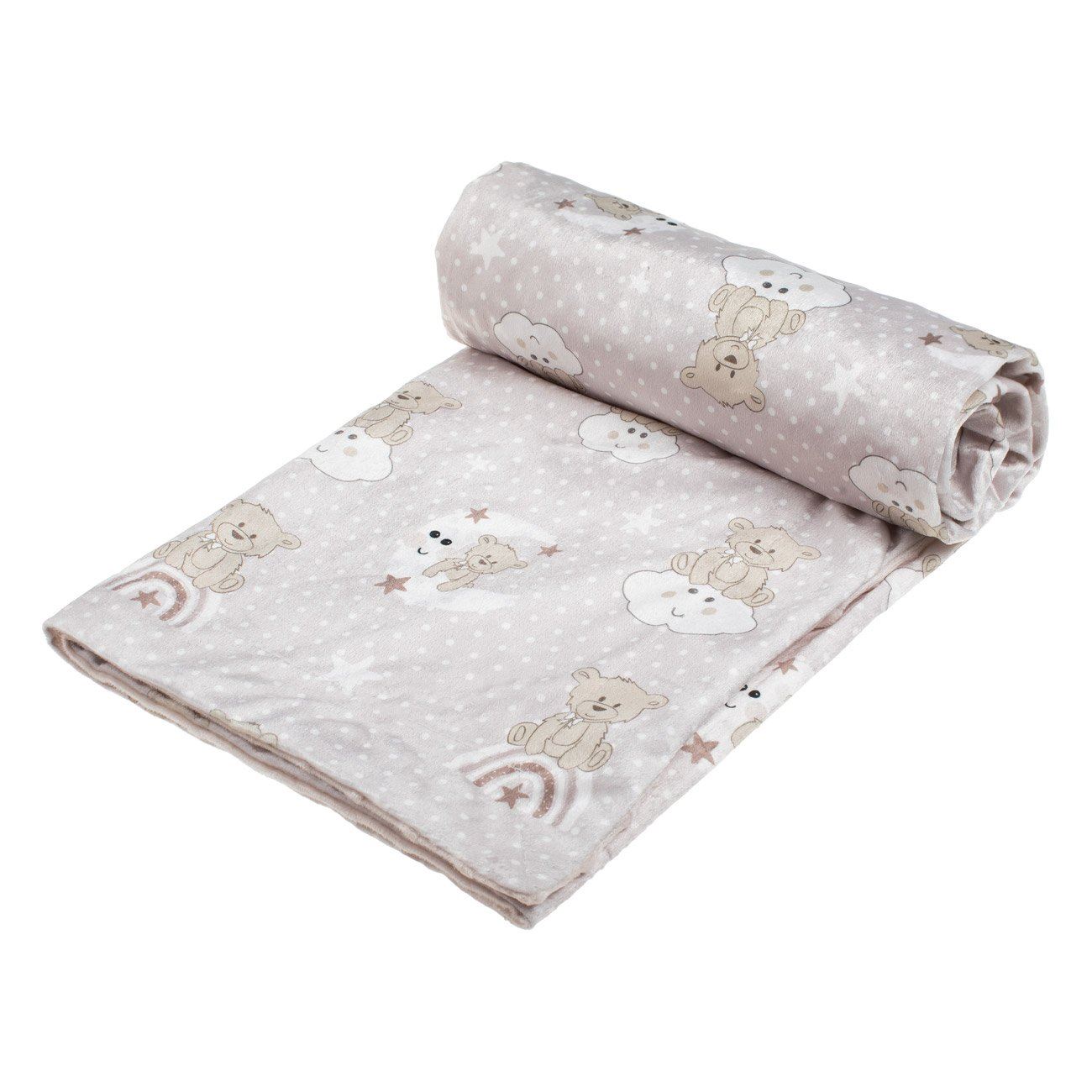 Patura Velvet Ecru cu Doua Fete Ursulet pentru Bebelusi 90x80cm