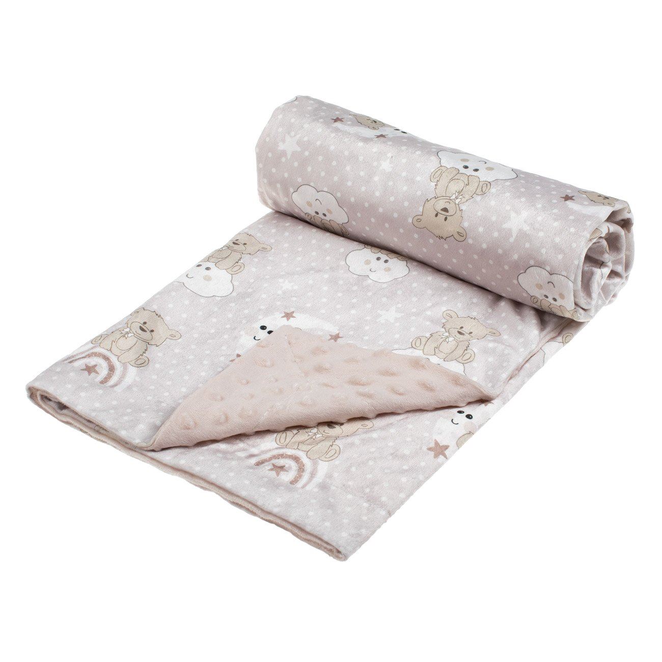 Patura Velvet Ecru cu Doua Fete Ursulet pentru Bebelusi 90x80cm - poza 2
