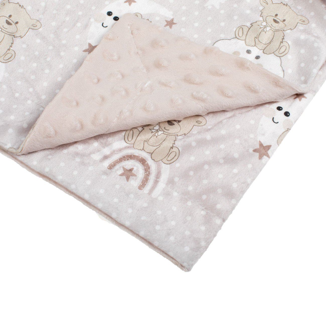 Patura Velvet Ecru cu Doua Fete Ursulet pentru Bebelusi 90x80cm - poza 3