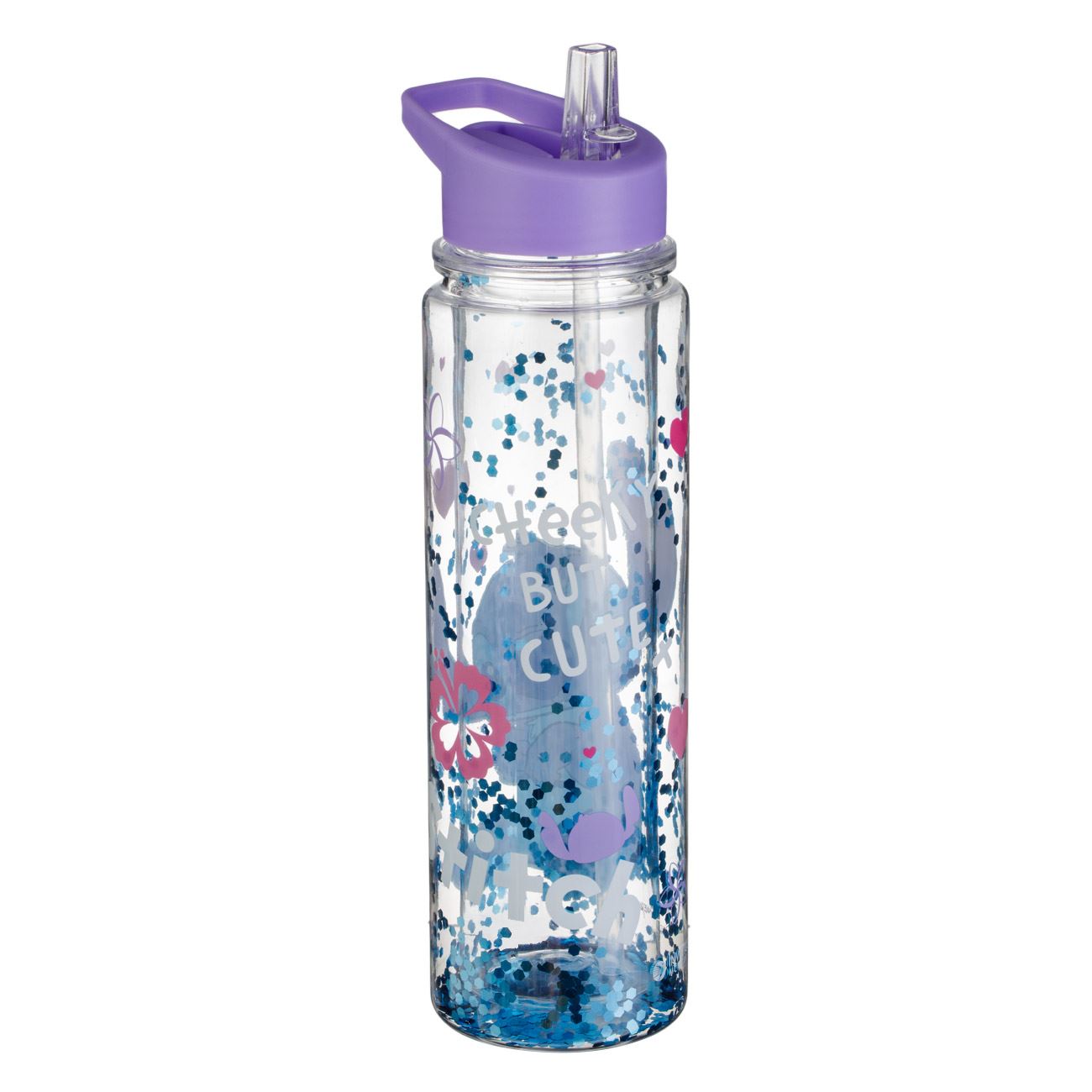 Sticla Apa Flip Top Transparenta cu Perete Dublu & Capac Lila Stitch Glitter pentru Copii 500ml - poza 2