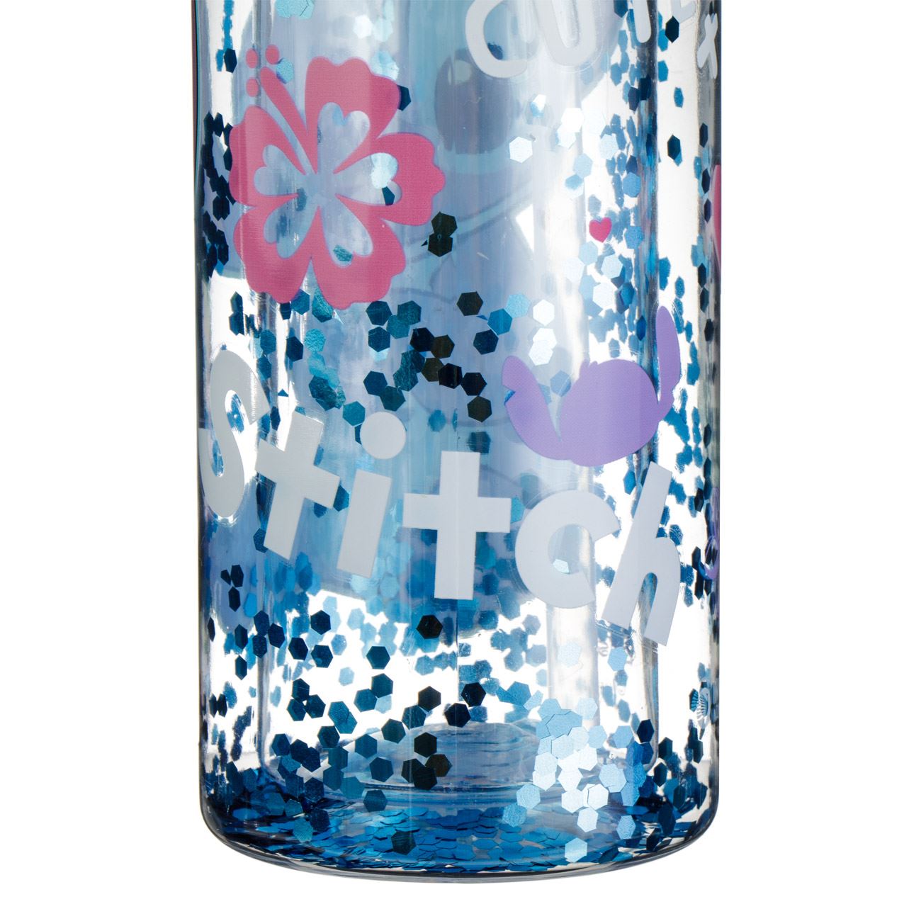 Sticla Apa Flip Top Transparenta cu Perete Dublu & Capac Lila Stitch Glitter pentru Copii 500ml - poza 4