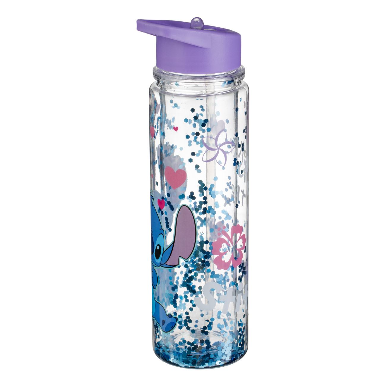 Sticla Apa Flip Top Transparenta cu Perete Dublu & Capac Lila Stitch Glitter pentru Copii 500ml - poza 5