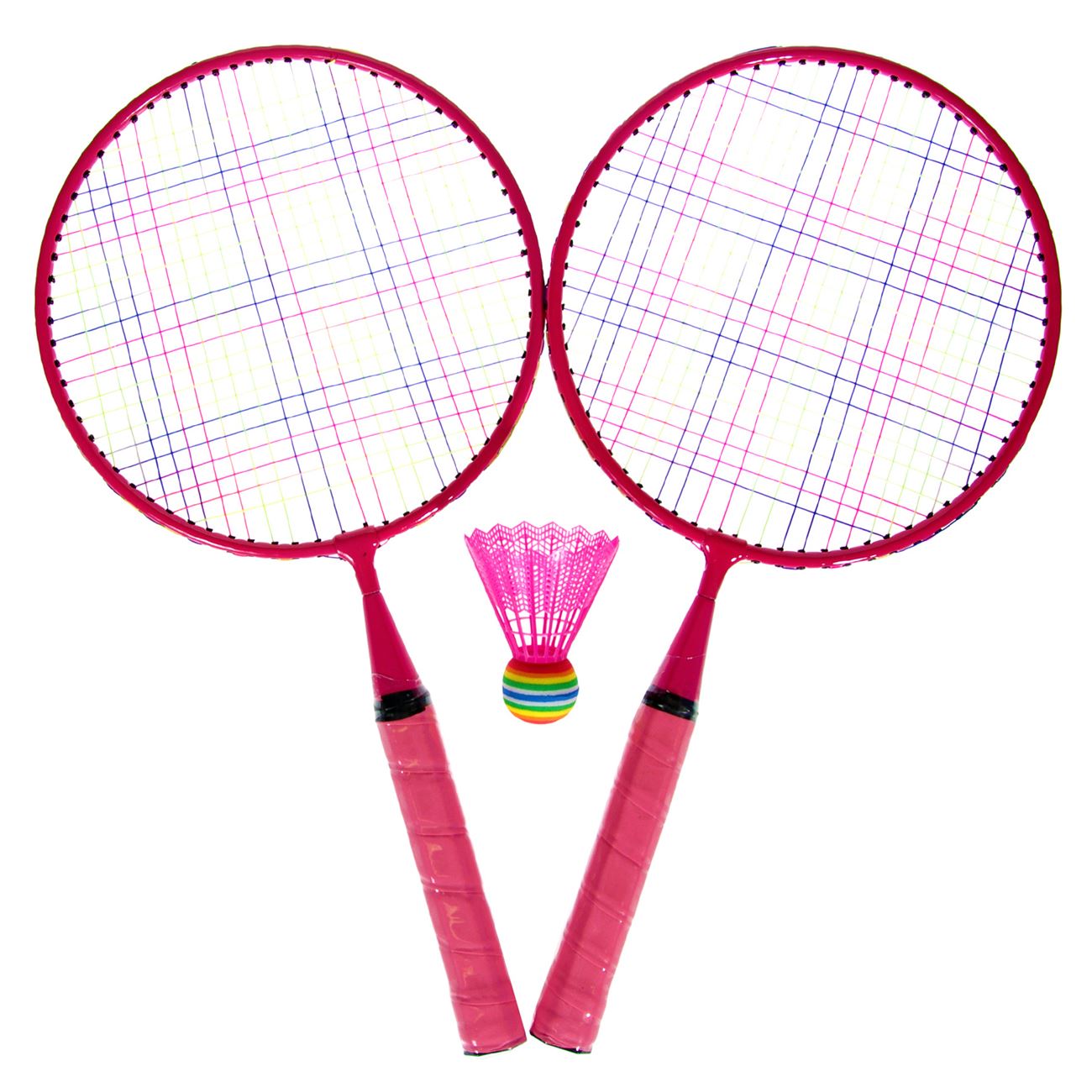 Set Rachete de Badminton din Plastic Roz cu Fluturasi pentru Copii 46cm - 3buc