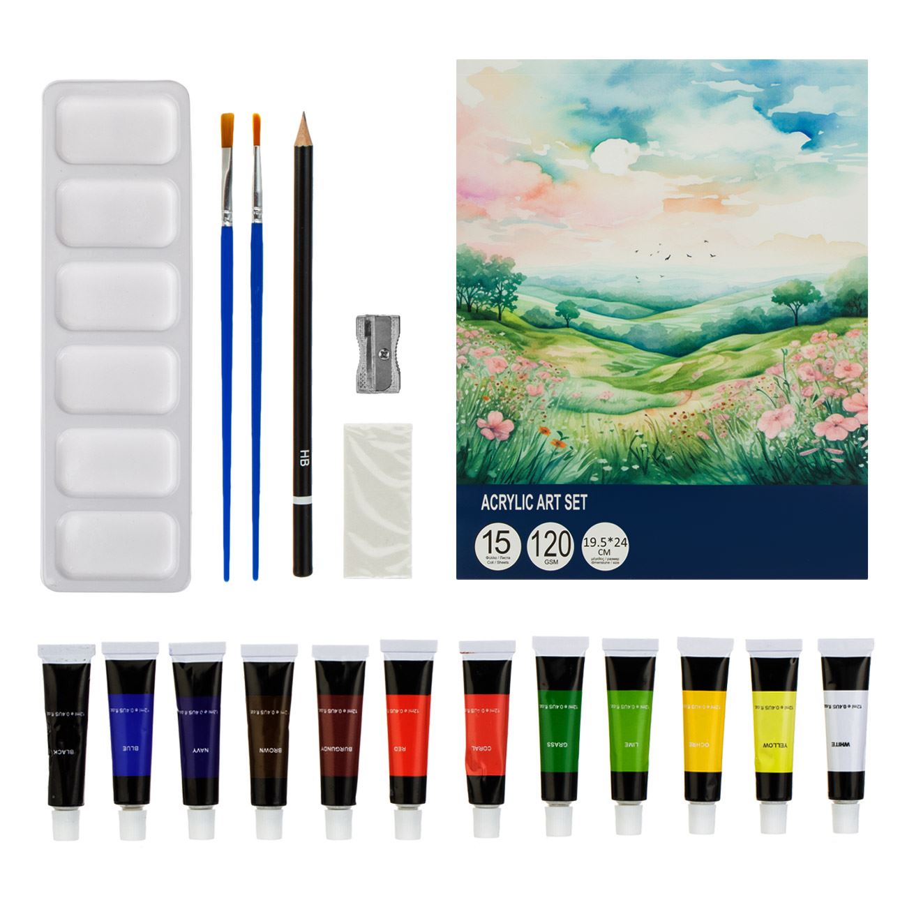 Set Pictura cu Vopsele Acrilice Tub & Accesorii - 19 piese