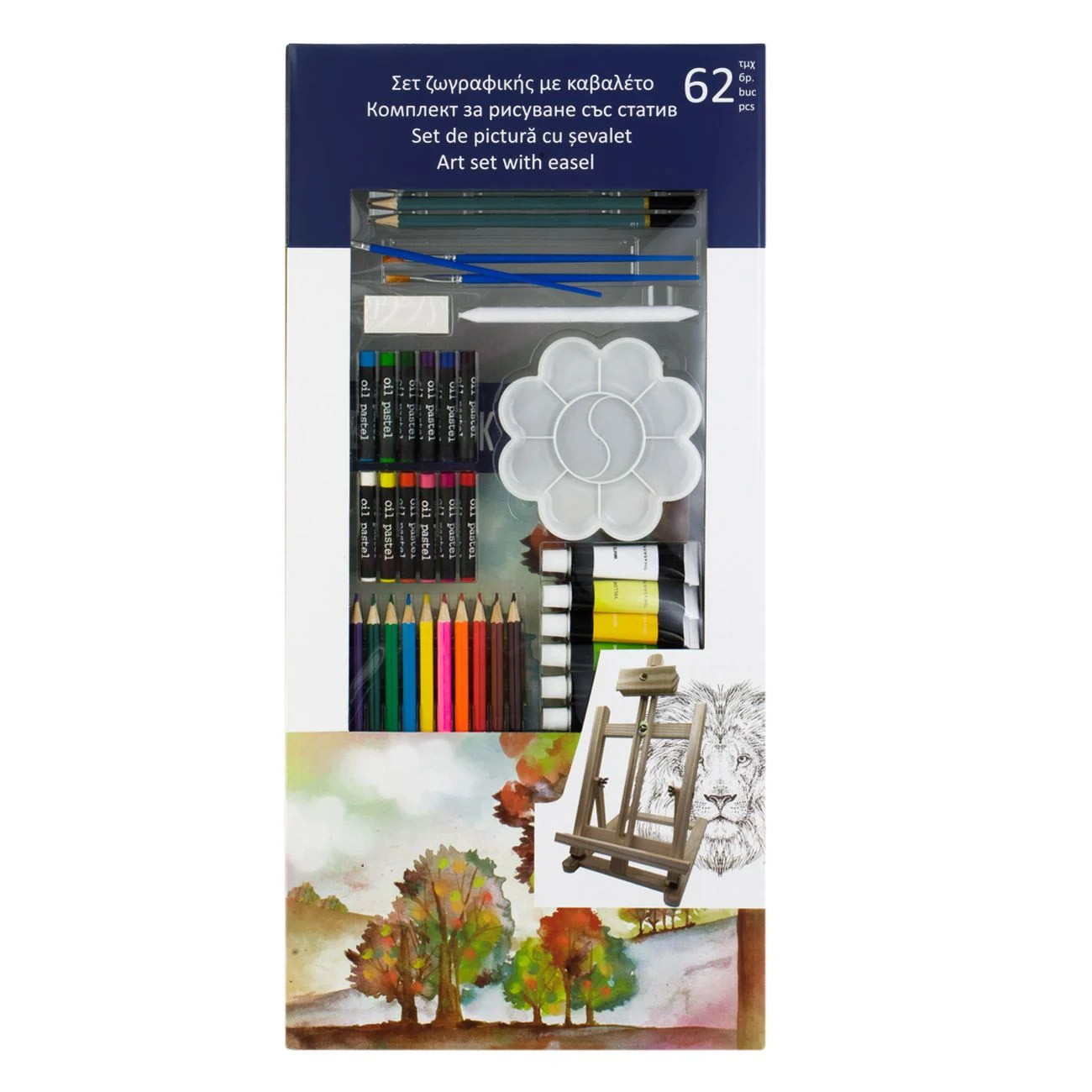 Set Pictura cu Vopsea Acrilica Tub Sevalet & Accesorii - 62 piese - poza 4