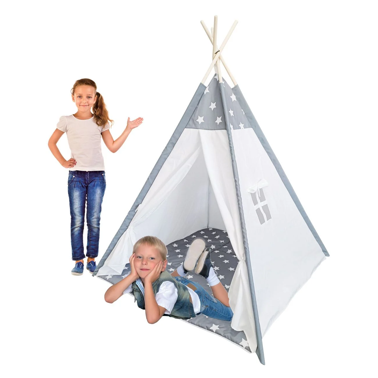 Cort de Camera pentru Copii Tip Indian Alb Gri 120x120x150cm