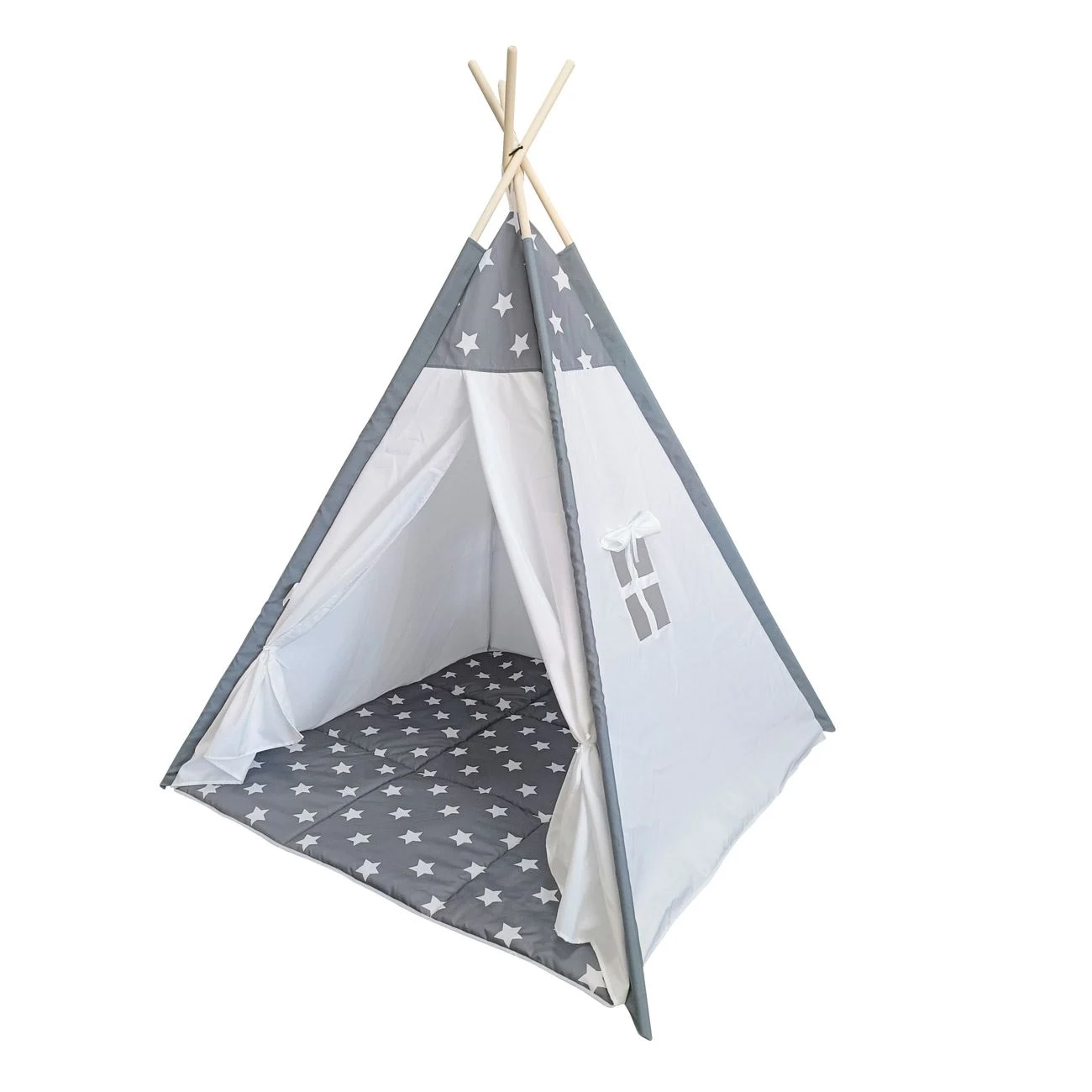 Cort de Camera pentru Copii Tip Indian Alb Gri 120x120x150cm - poza 2