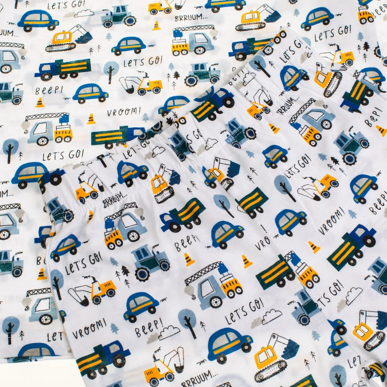 Set Pijama din Bumbac Alb Albastra Vehicule de Santier - poza 2