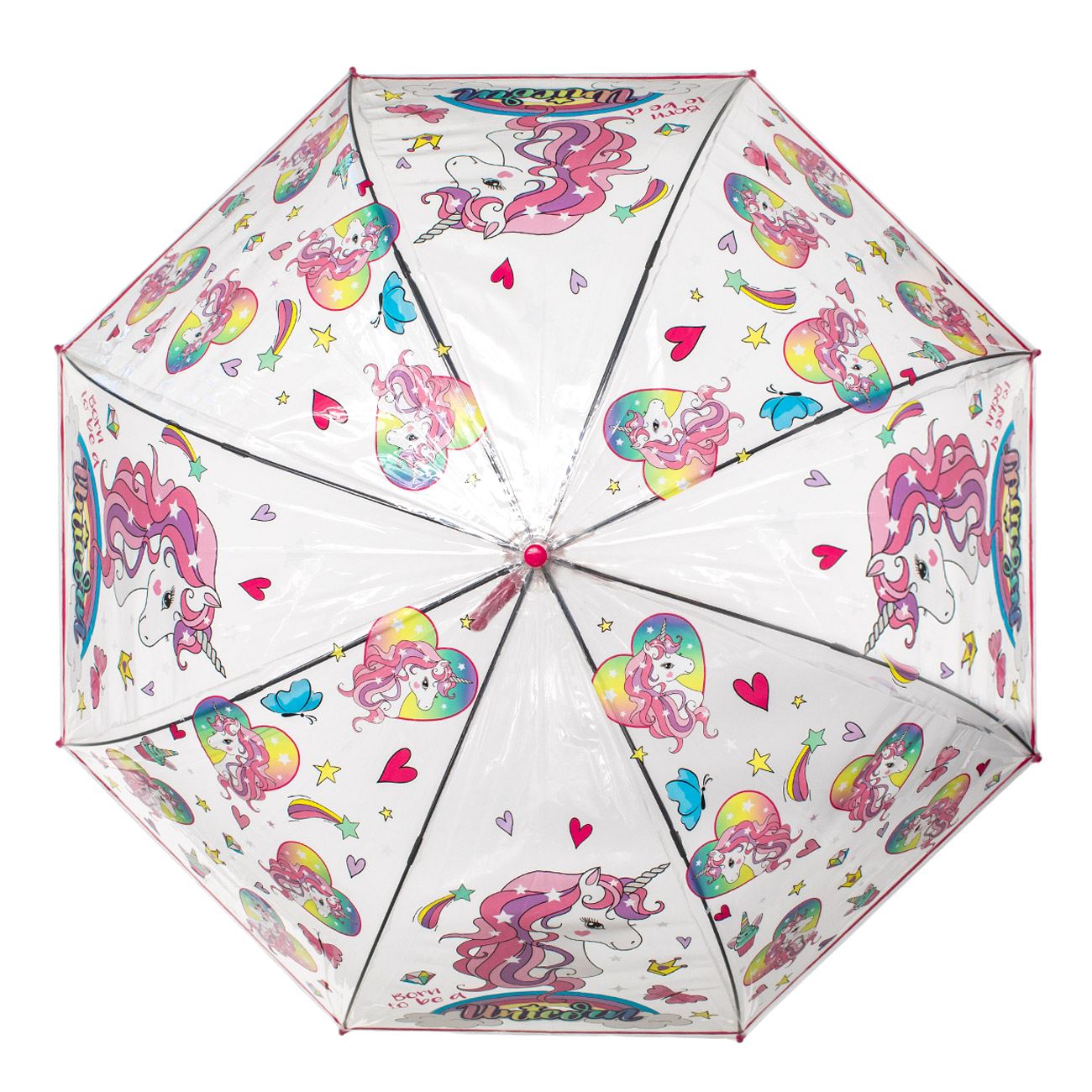 Umbrela de Ploaie Baston Manuala Fucsia Transparenta Unicorn pentru Copii 82cm