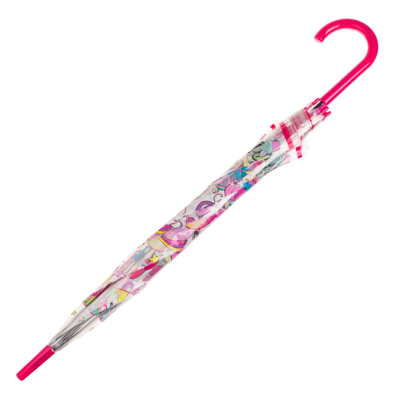 Umbrela de Ploaie Baston Manuala Fucsia Transparenta Unicorn pentru Copii 82cm - poza 3