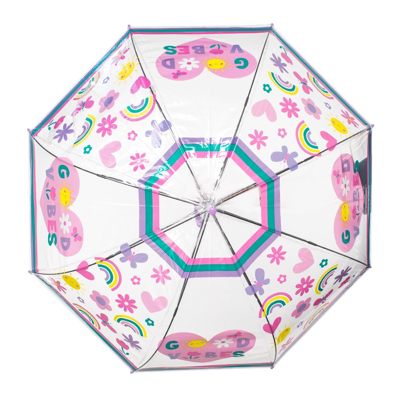 Umbrela de Ploaie Baston Automata Lila Transparenta Good Vibes pentru Copii 82cm