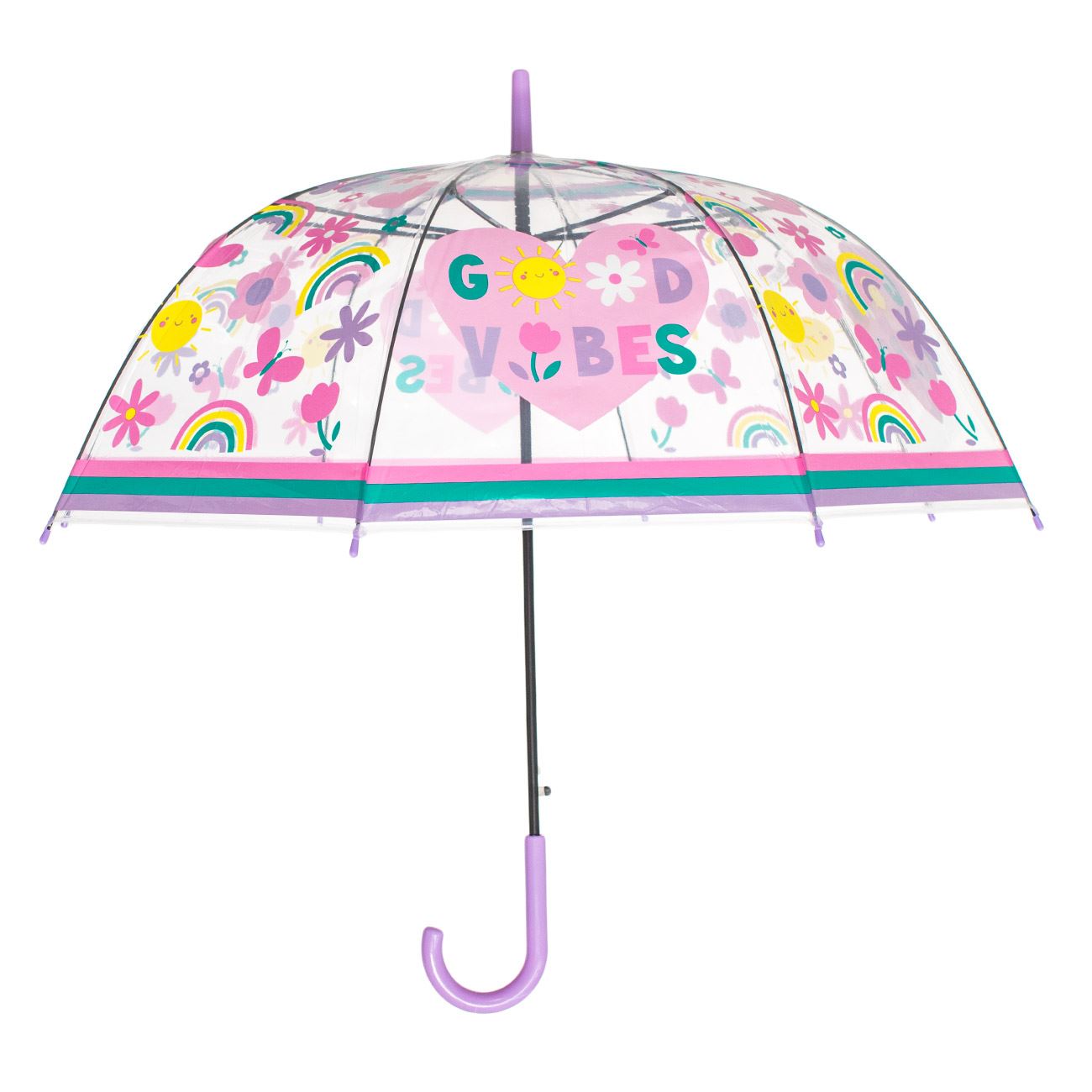 Umbrela de Ploaie Baston Automata Lila Transparenta Good Vibes pentru Copii 82cm - poza 2