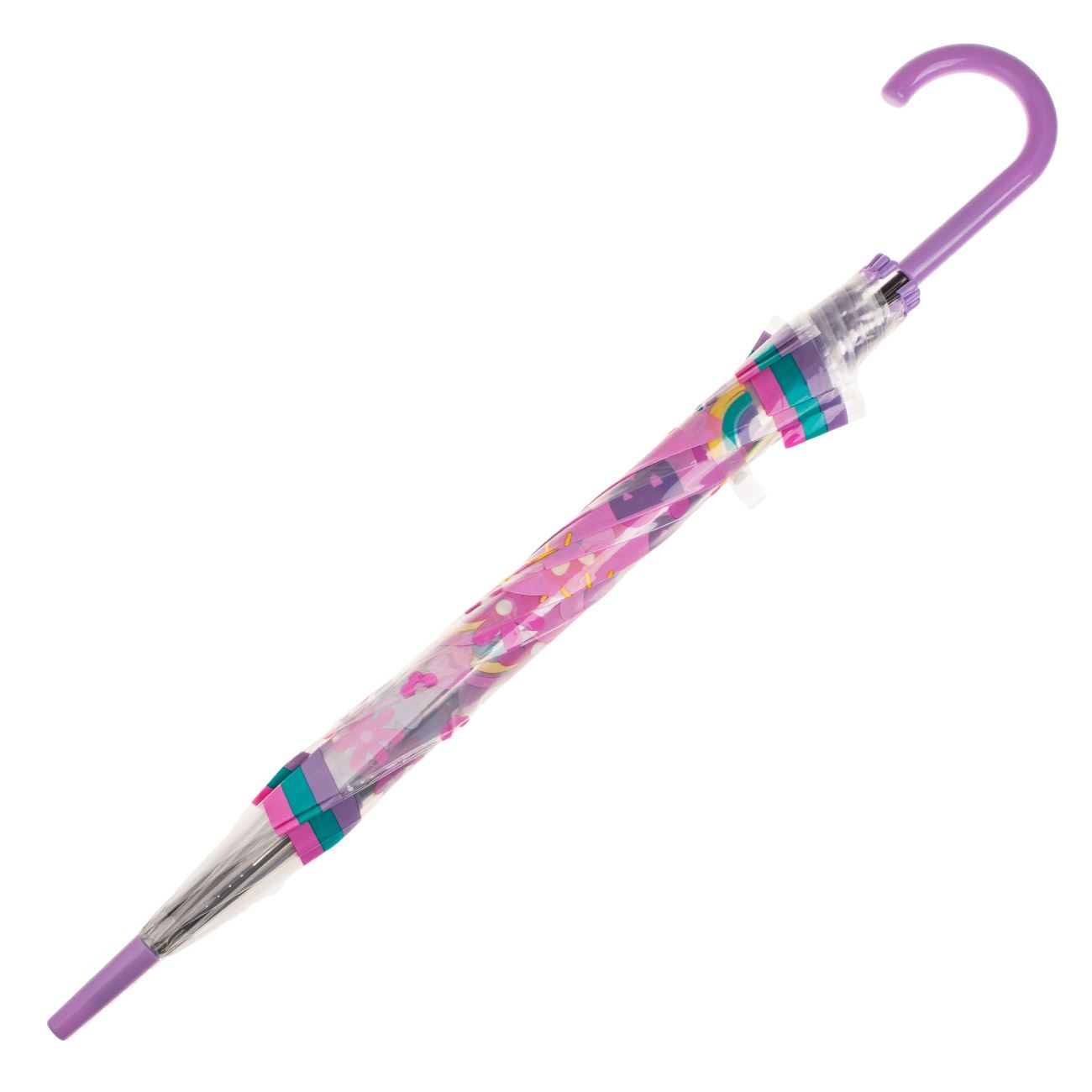 Umbrela de Ploaie Baston Automata Lila Transparenta Good Vibes pentru Copii 82cm - poza 3