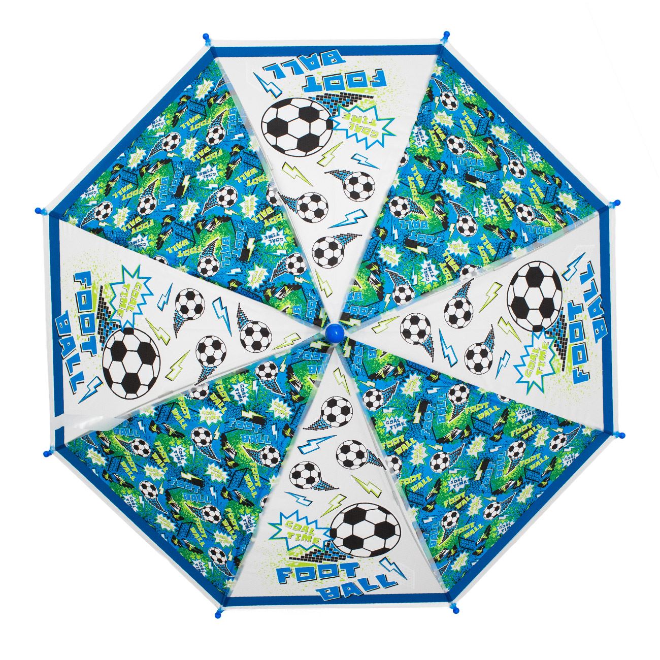 Umbrela de Ploaie Baston Automata Bleu Transparenta Fotbal pentru Copii 55cm