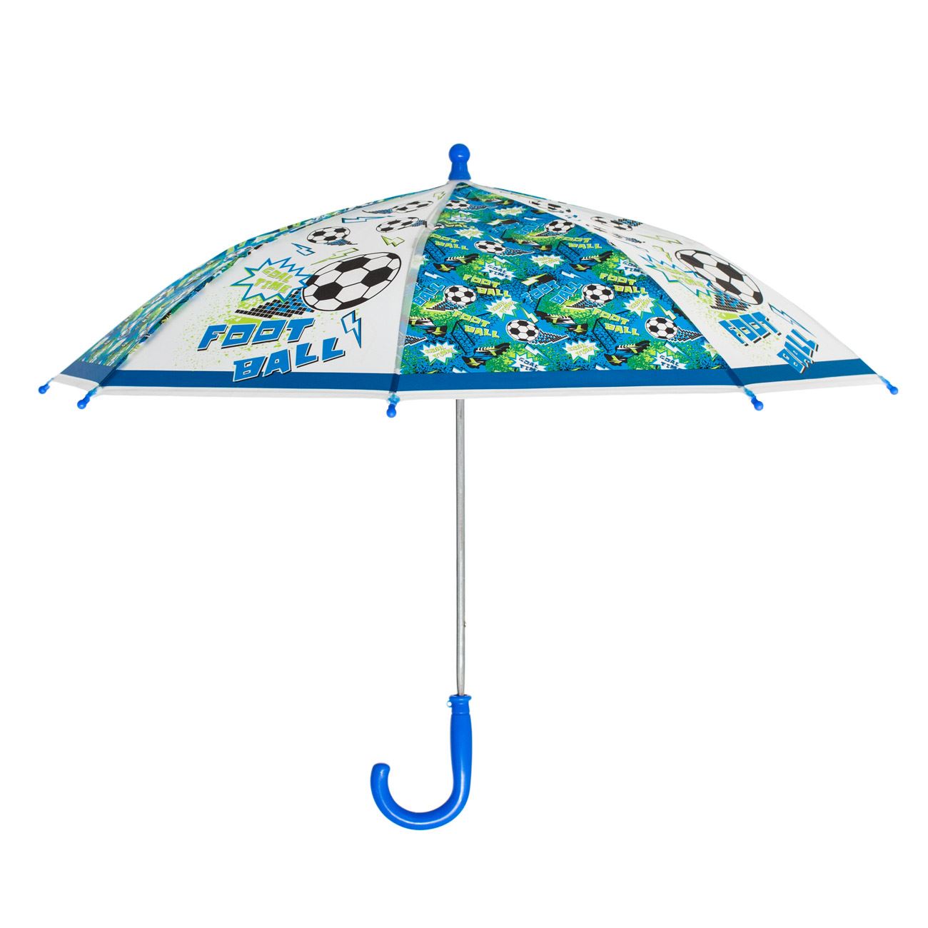 Umbrela de Ploaie Baston Automata Bleu Transparenta Fotbal pentru Copii 55cm - poza 2