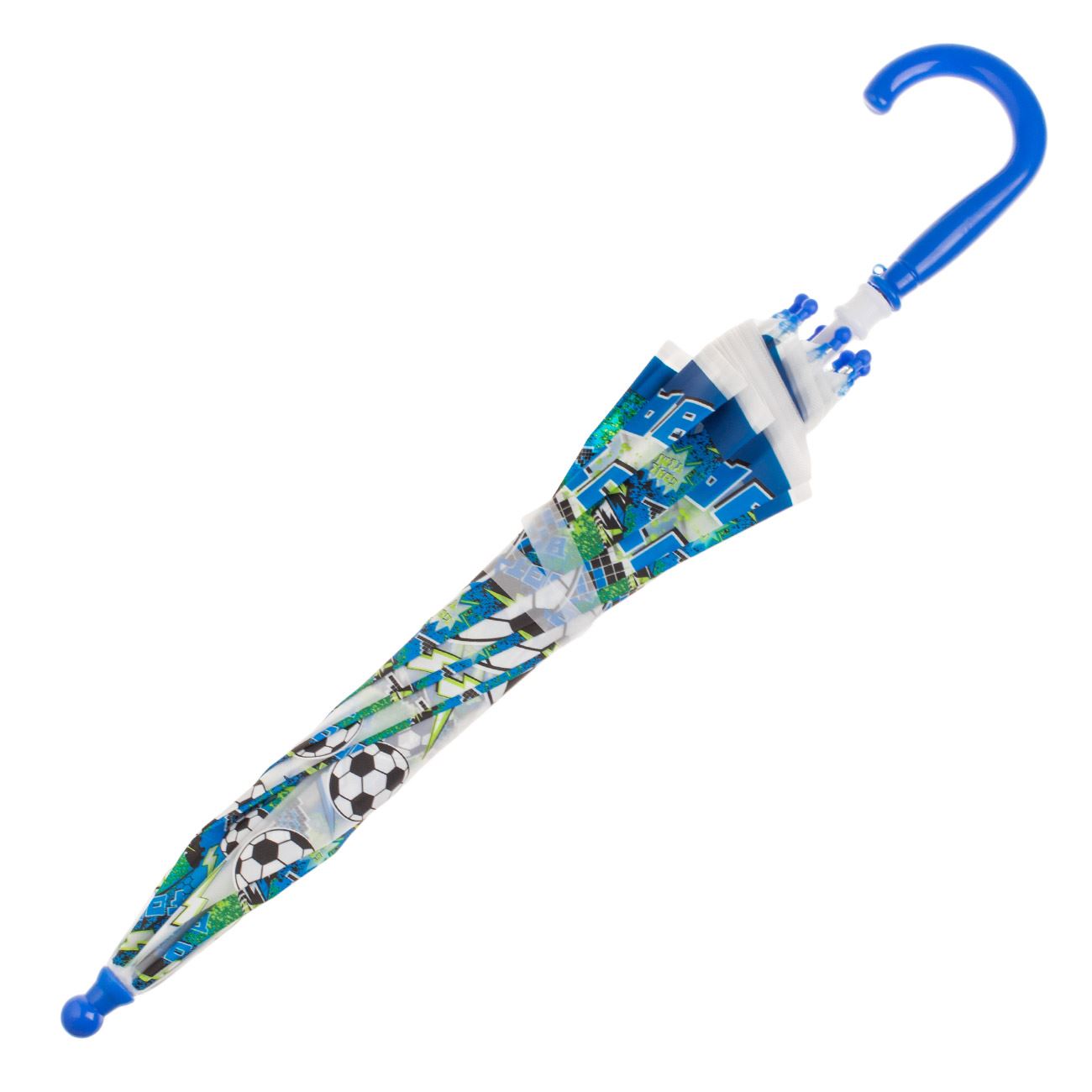 Umbrela de Ploaie Baston Automata Bleu Transparenta Fotbal pentru Copii 55cm - poza 3