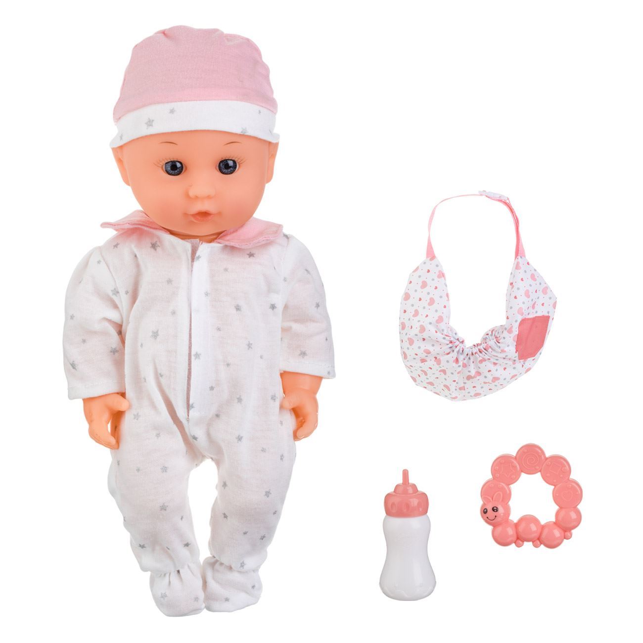 Papusa Bebelus cu Accesorii & Marsupiu pentru Plimbare 30cm