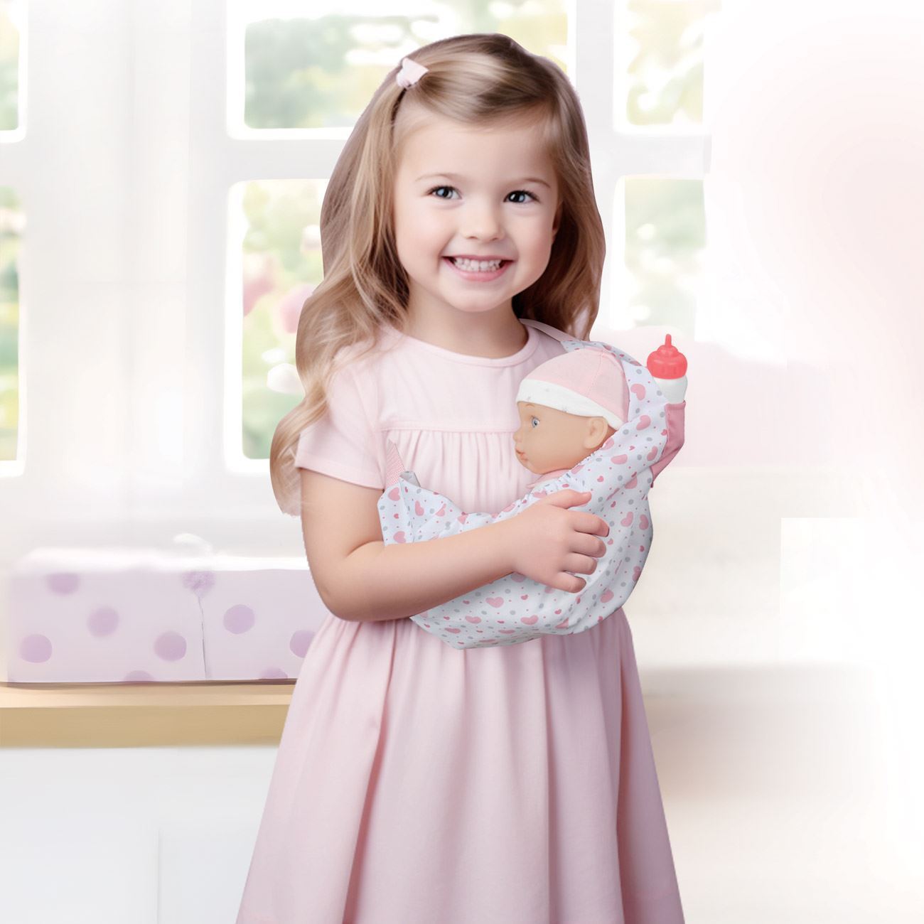 Papusa Bebelus cu Accesorii & Marsupiu pentru Plimbare 30cm - poza 3