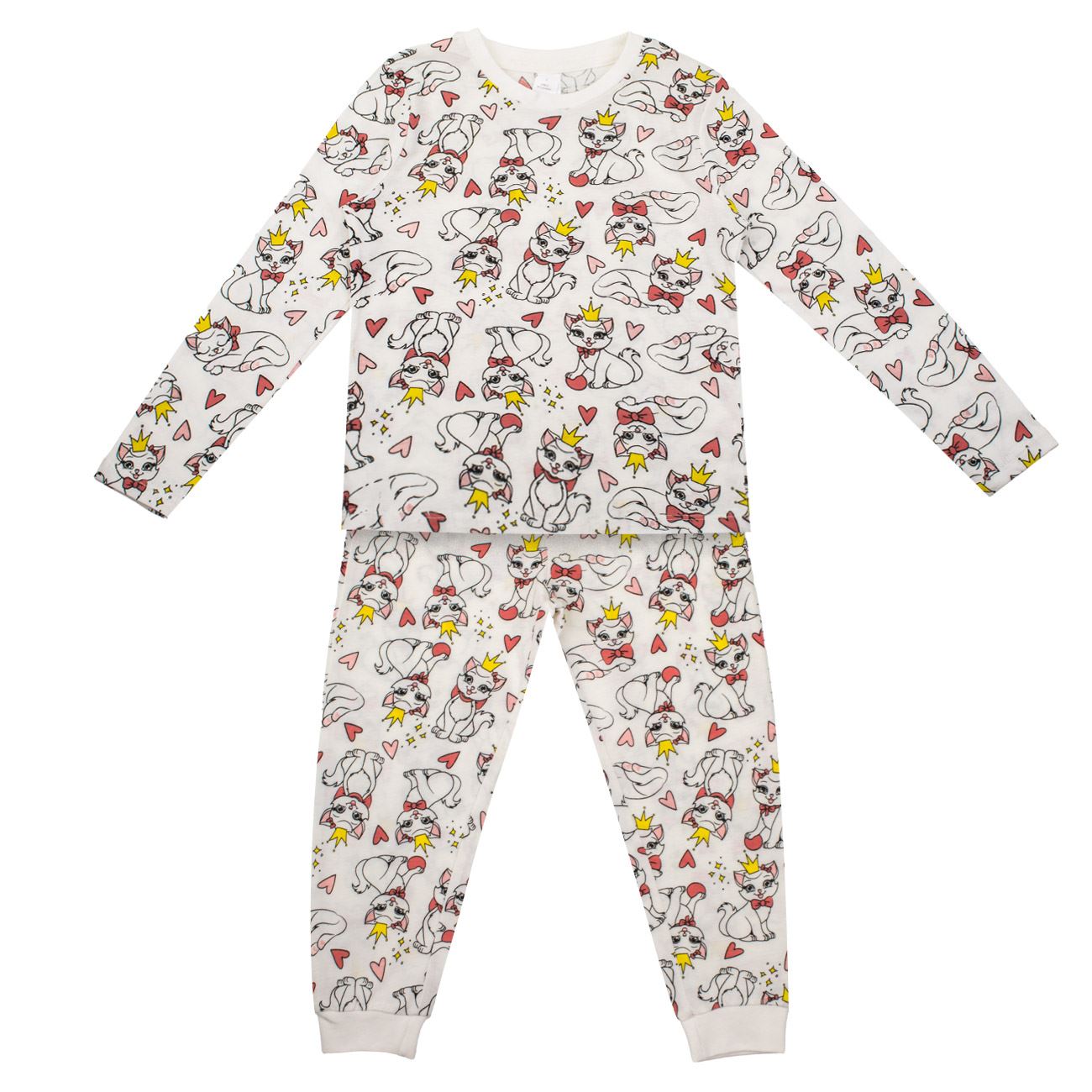 Set Pijama de Iarna din Bumbac Ecru Pisicute pentru Copii
