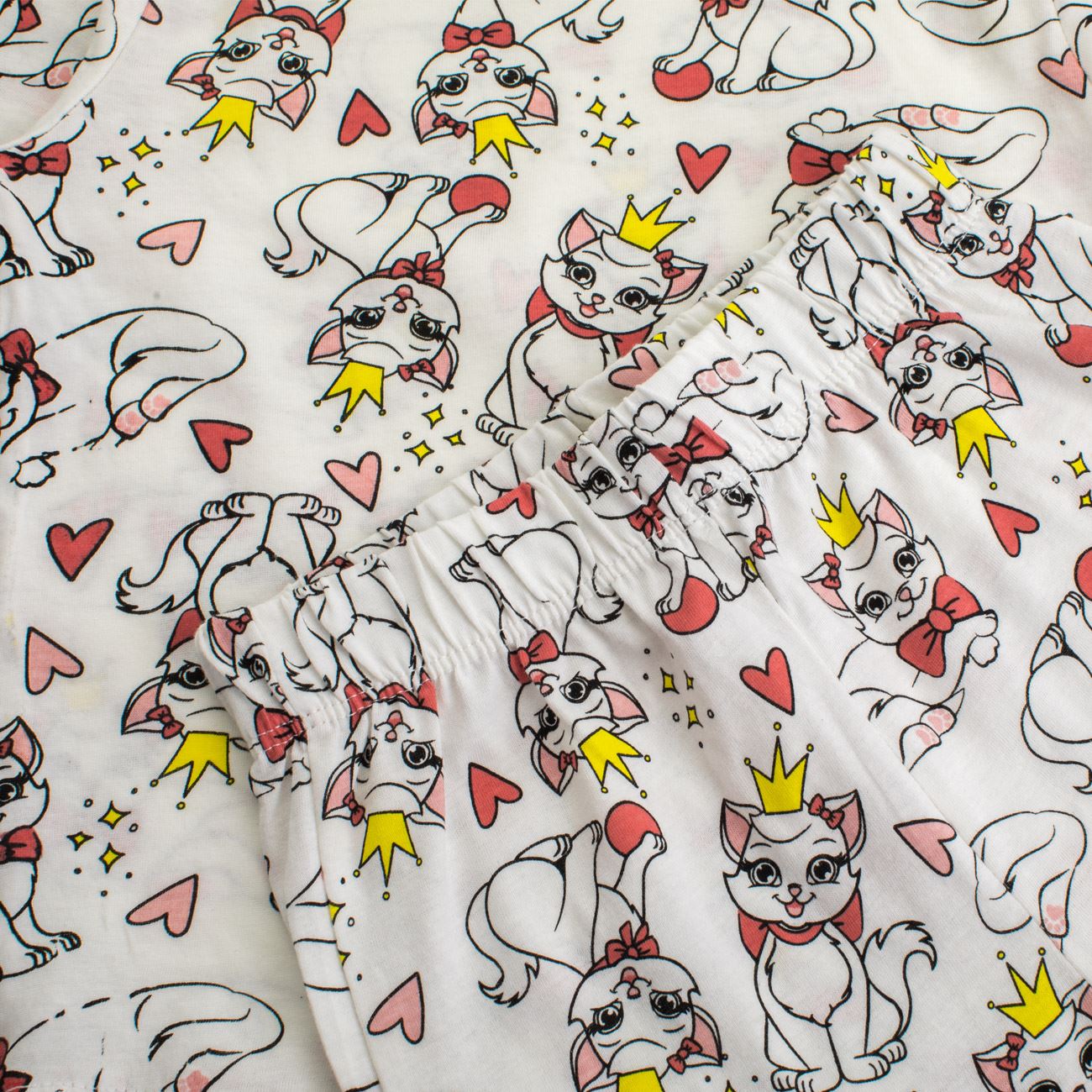 Set Pijama de Iarna din Bumbac Ecru Pisicute pentru Copii - poza 2