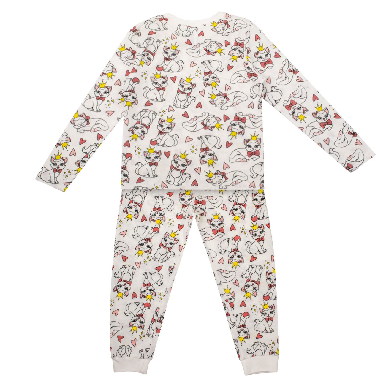 Set Pijama de Iarna din Bumbac Ecru Pisicute pentru Copii - poza 3