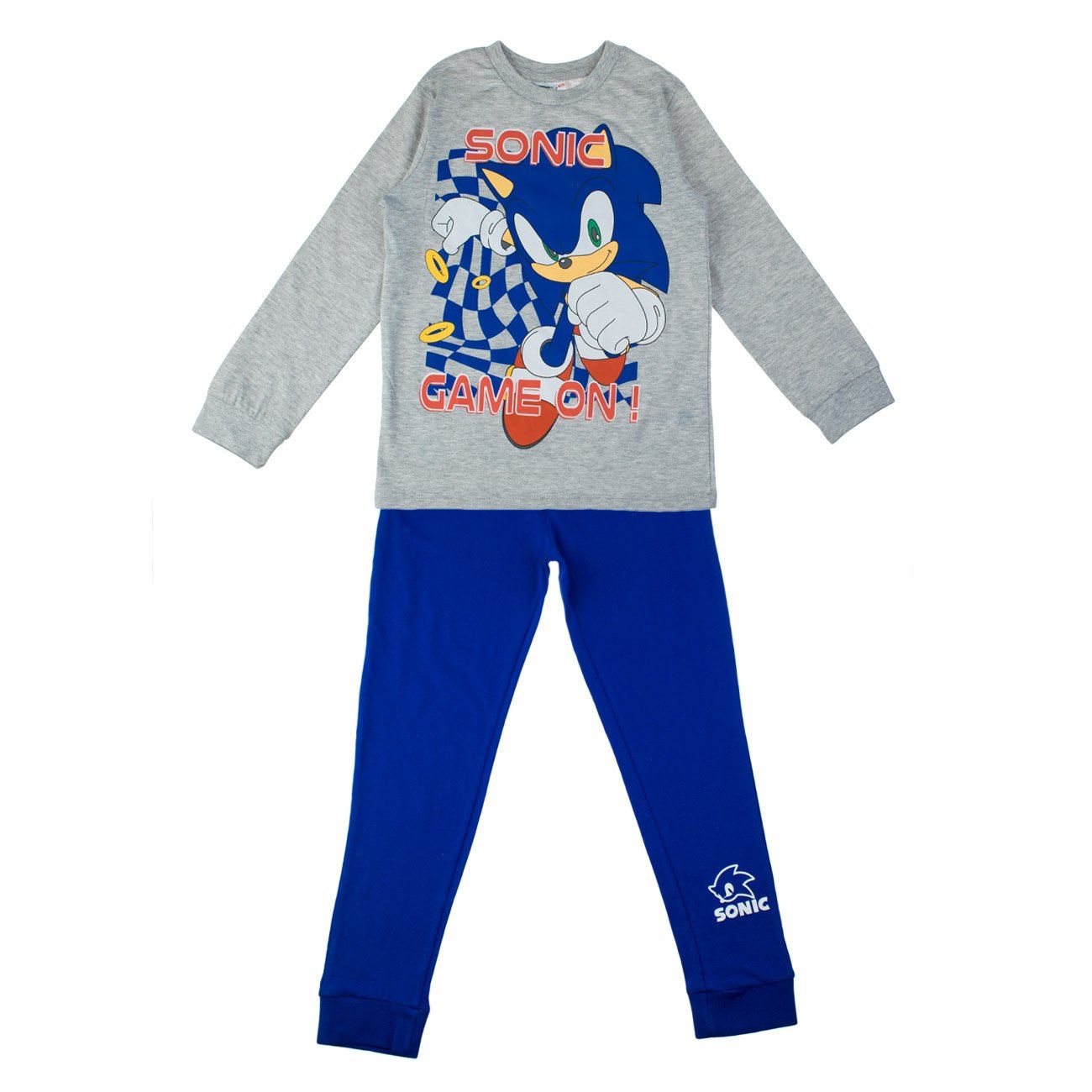 Set Pijama de Iarna Gri Albastra cu Imprimeu Sonic "Game on" pentru Copii