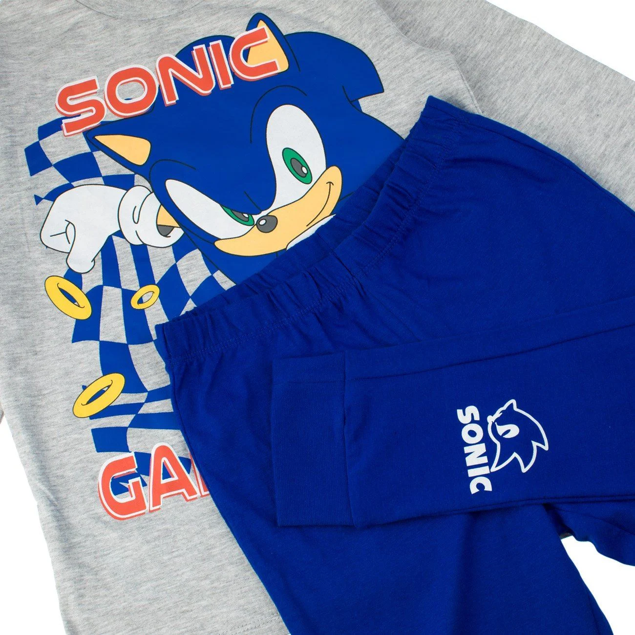 Set Pijama de Iarna Gri Albastra cu Imprimeu Sonic "Game on" pentru Copii - poza 2