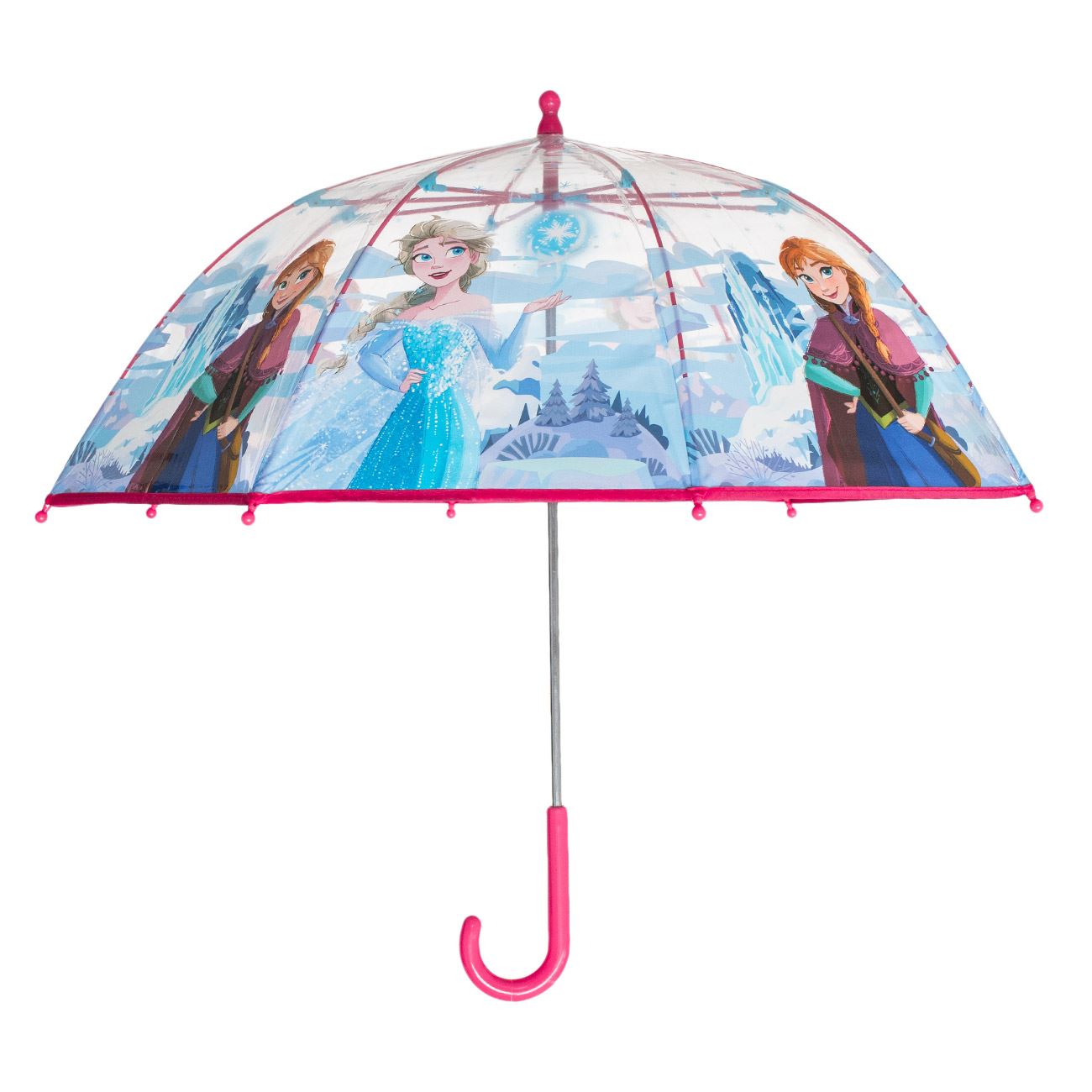 Umbrela de Ploaie Baston Manual Fucsia Transparenta Frozen 2 pentru Copii 64cm - poza 2