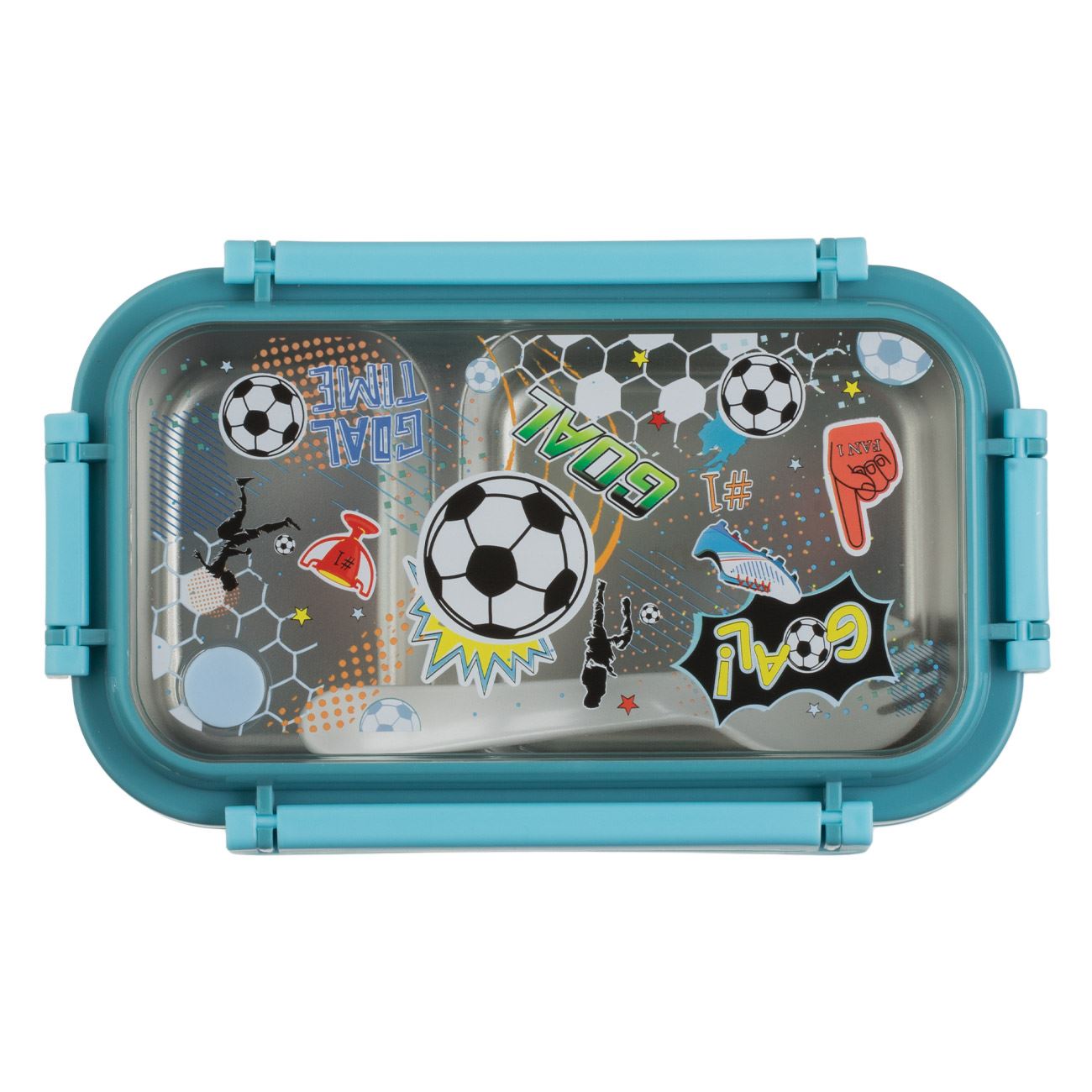 Caserola Bleu Model Fotbal cu 2 Compartimente & Accesorii pentru Copii - 550ml - poza 3