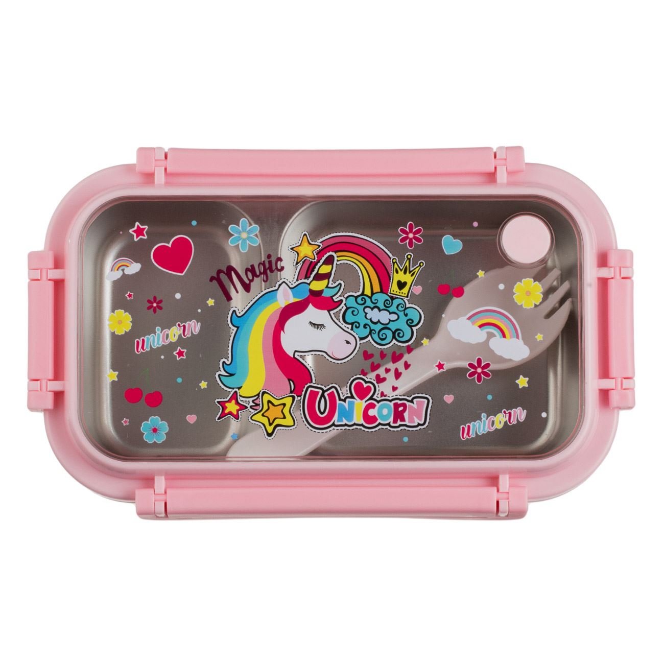 Caserola Roz Unicorn cu 2 Compartimente & Tacamuri pentru Copii - 550ml - poza 3