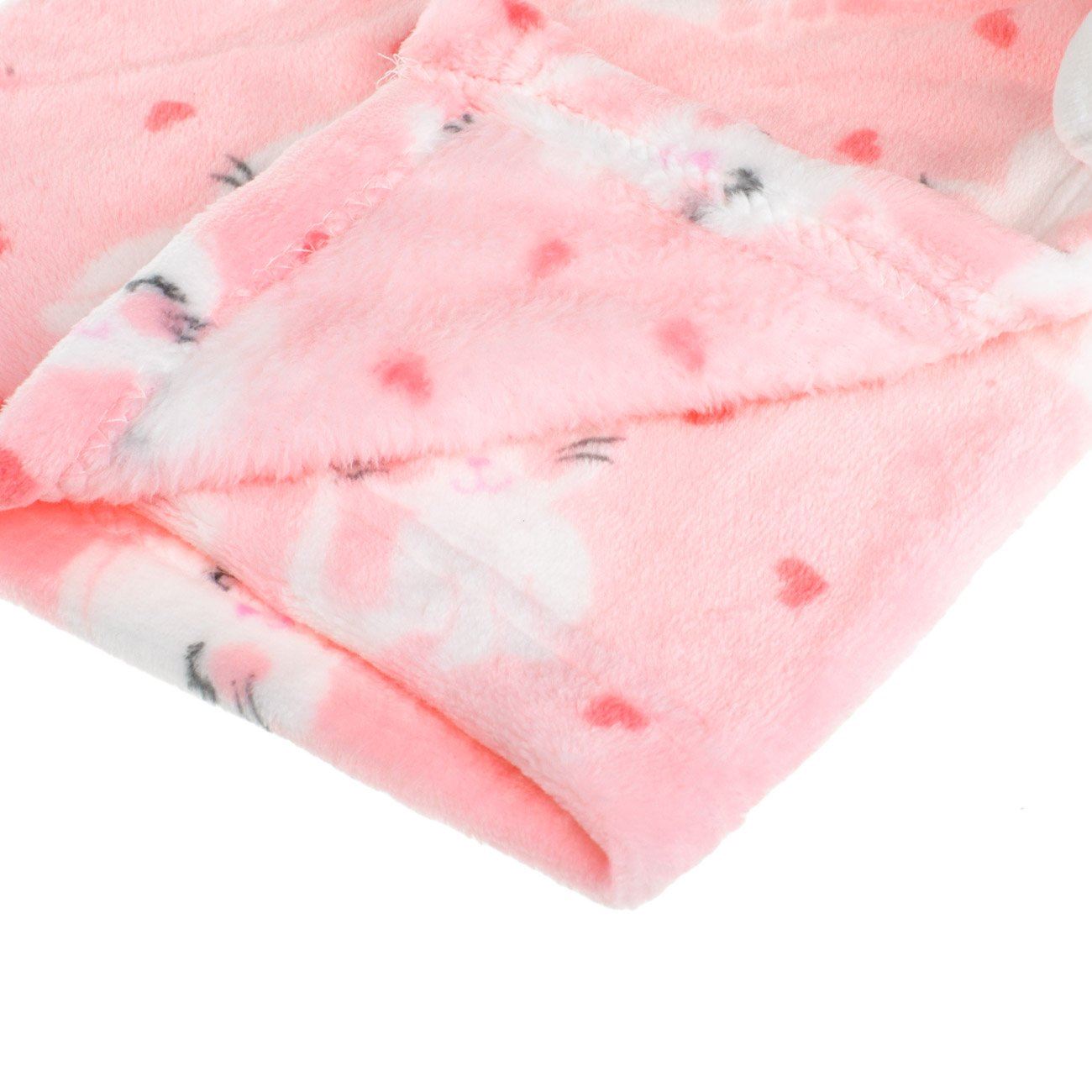 Patura Velvet Roz cu Pisici & Jucarie de Plus pentru Bebelusi 100x75cm - poza 3