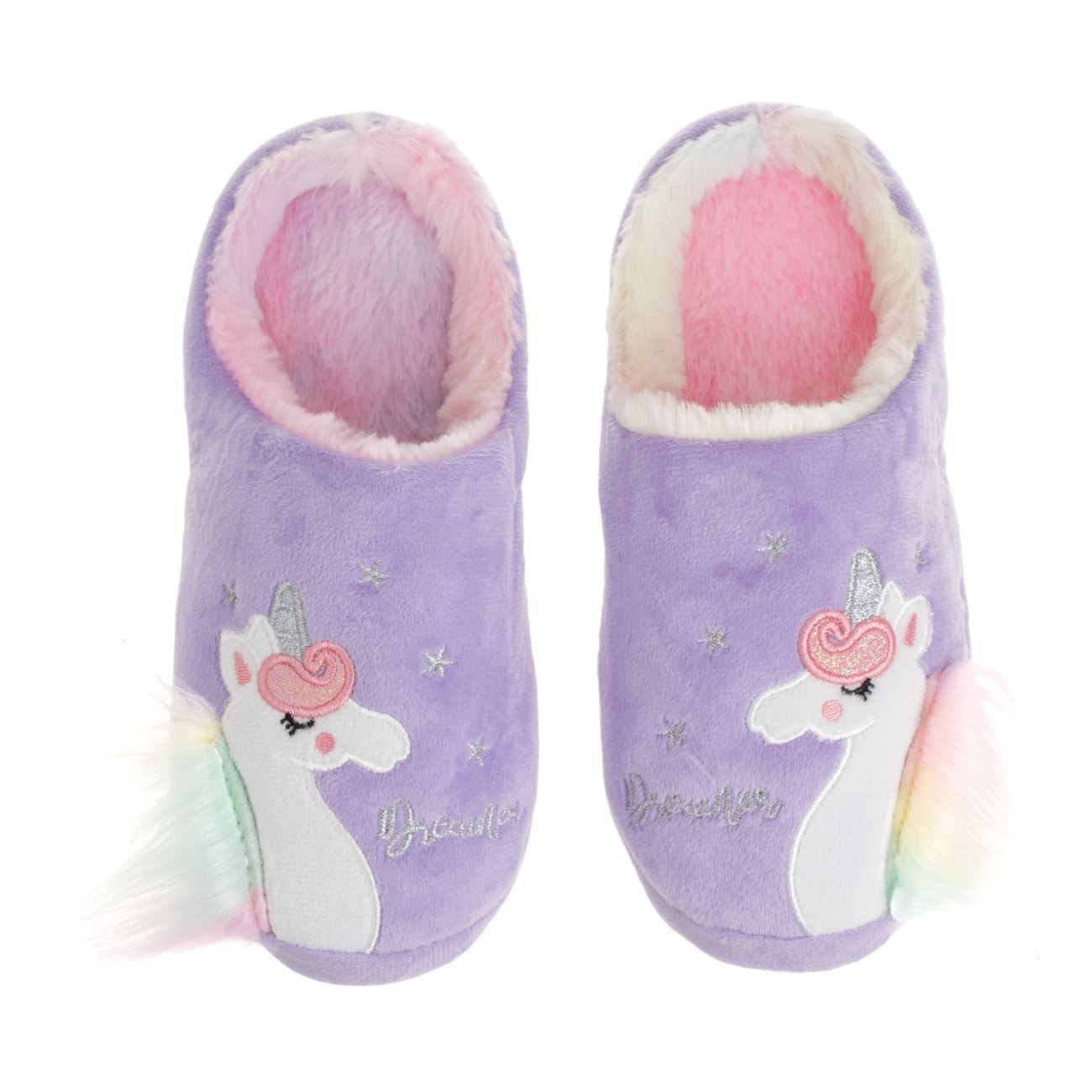 Papuci de Iarna Unicorn Lila Coama 3D Rainbow pentru Adolescenti - poza 2