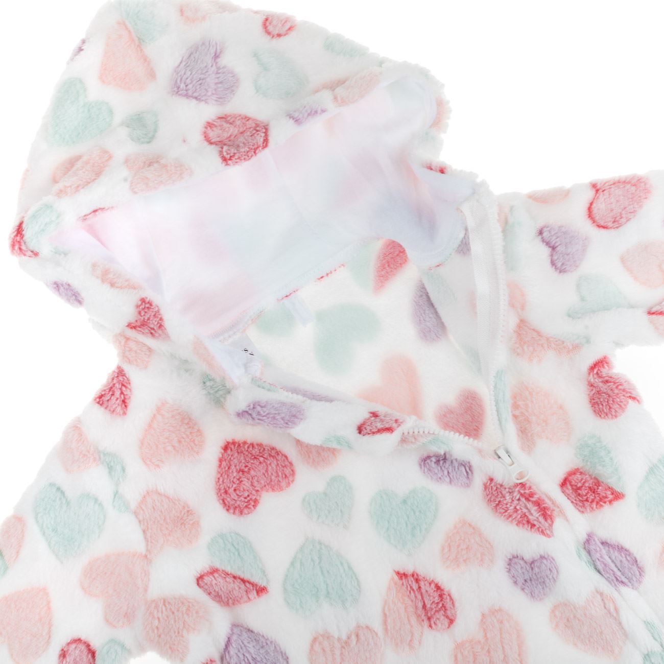 Salopeta Fleece Alba cu Gluga & Model Inimi Colorate pentru Bebelusi - poza 2