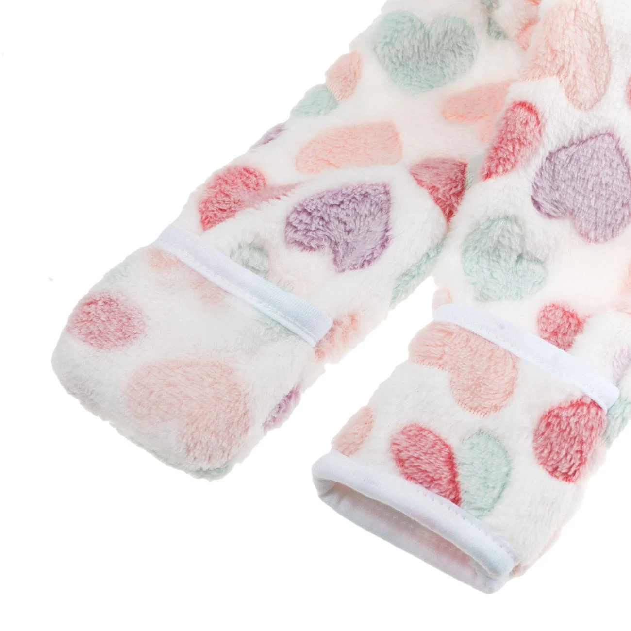 Salopeta Fleece Alba cu Gluga & Model Inimi Colorate pentru Bebelusi - poza 3