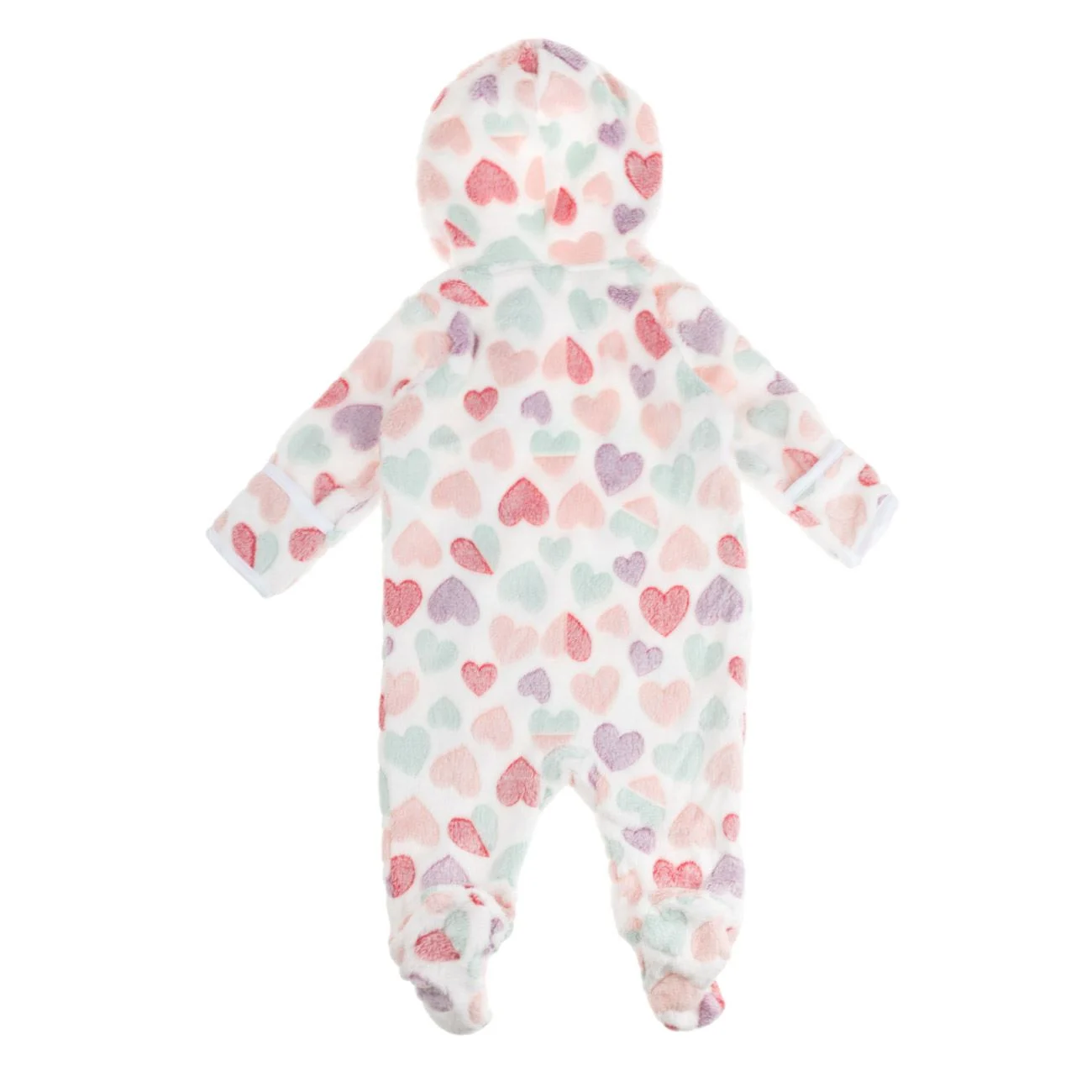 Salopeta Fleece Alba cu Gluga & Model Inimi Colorate pentru Bebelusi - poza 4