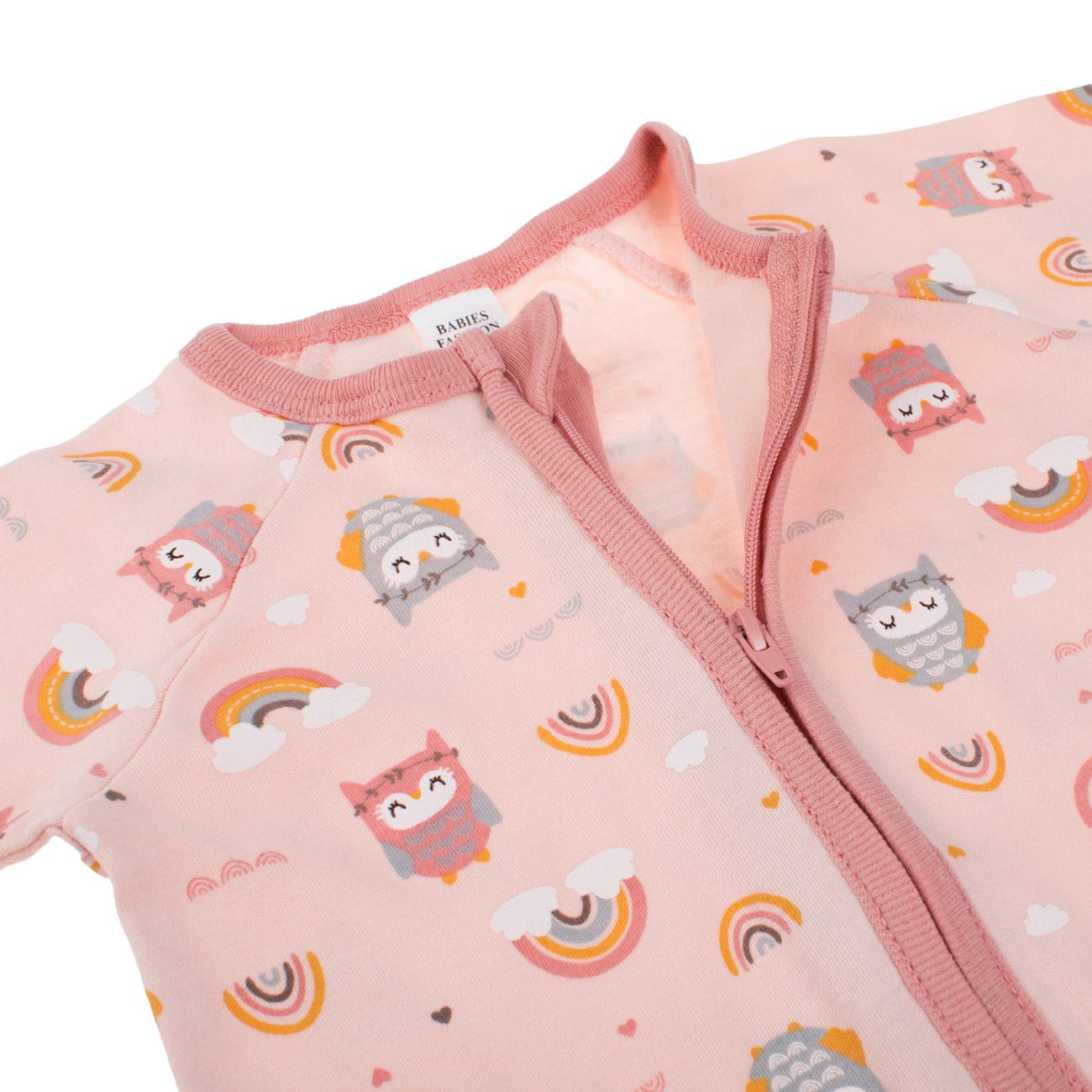 Salopeta din Bumbac Roz cu Bufnite & Curcubeu pentru Bebelusi - poza 2