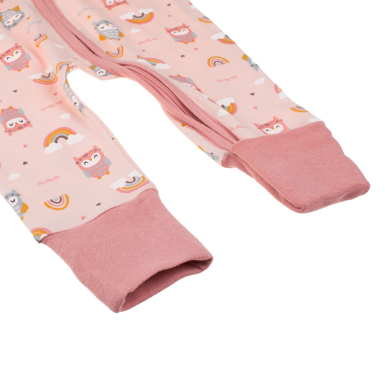 Salopeta din Bumbac Roz cu Bufnite & Curcubeu pentru Bebelusi - poza 3