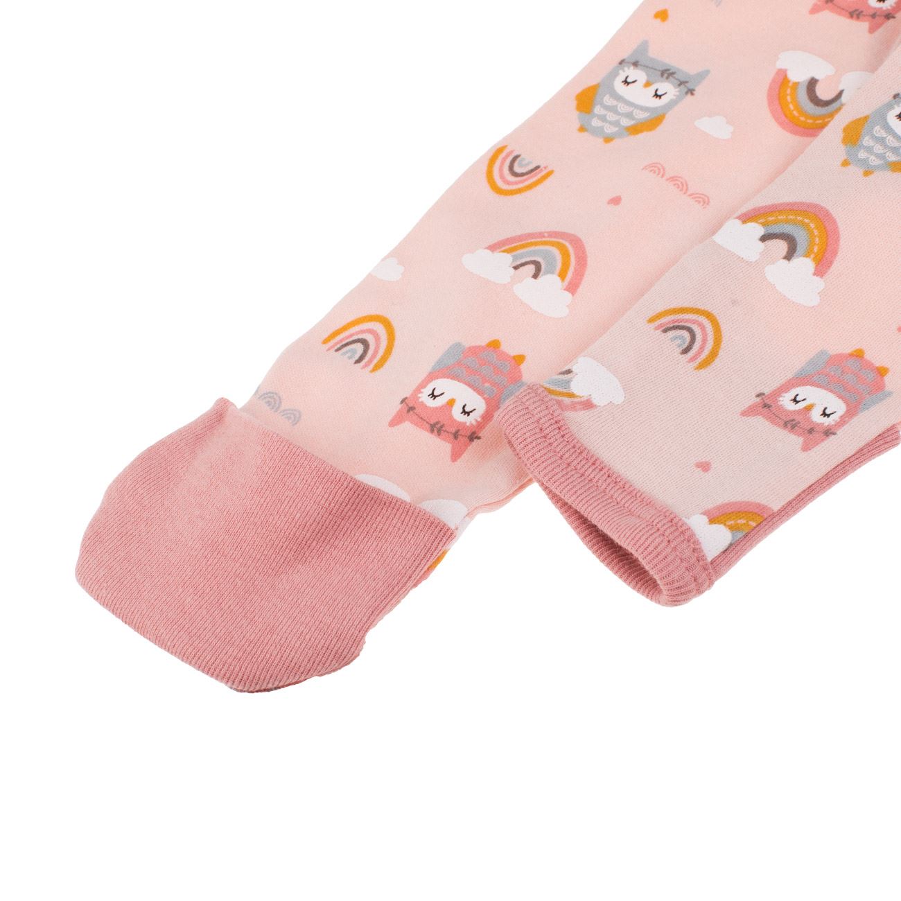 Salopeta din Bumbac Roz cu Bufnite & Curcubeu pentru Bebelusi - poza 4