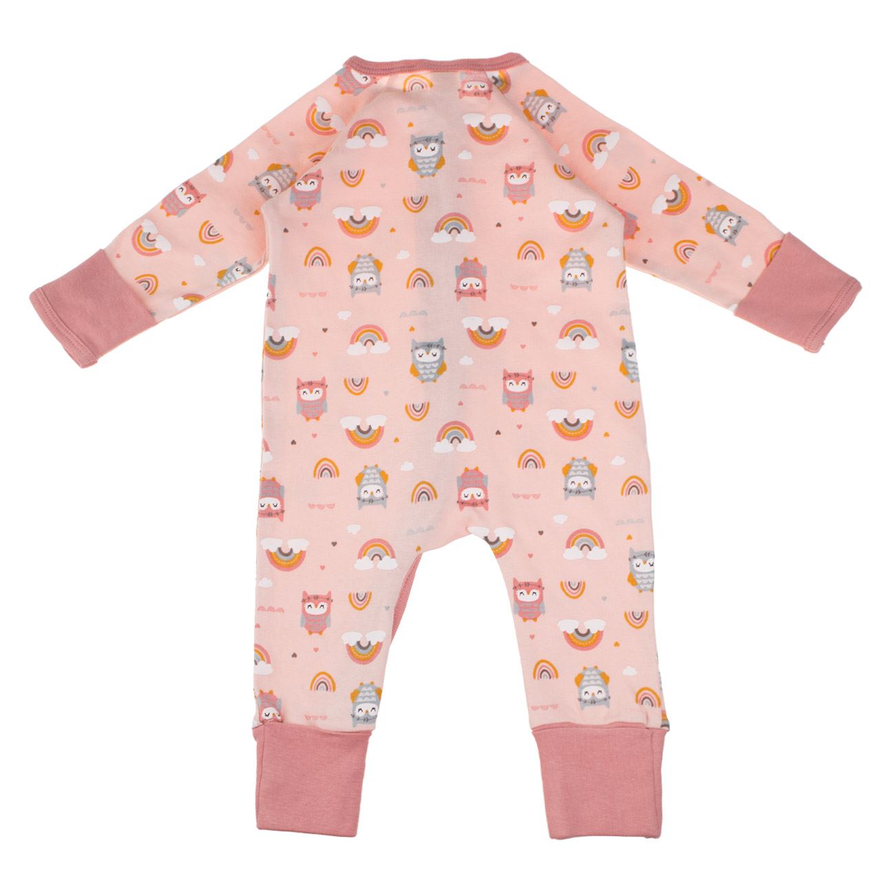 Salopeta din Bumbac Roz cu Bufnite & Curcubeu pentru Bebelusi - poza 5
