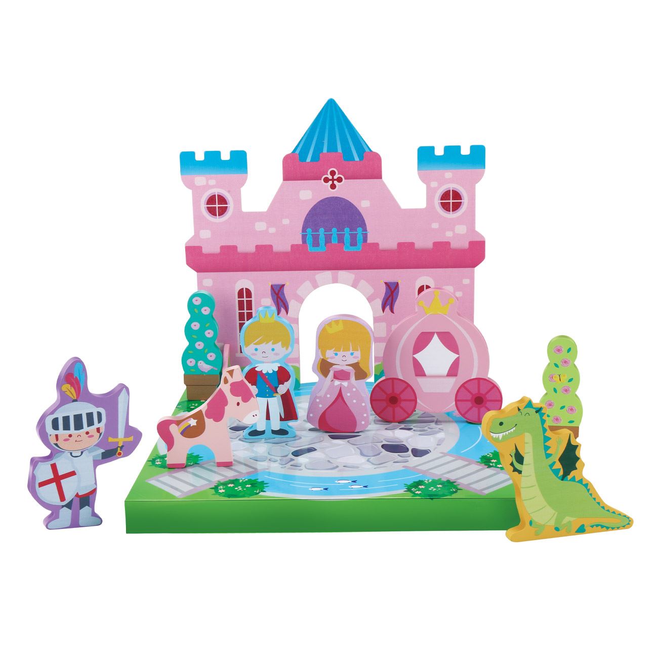 Set din Lemn Caramizi de Constructie Castel & Figurine 15buc - poza 2