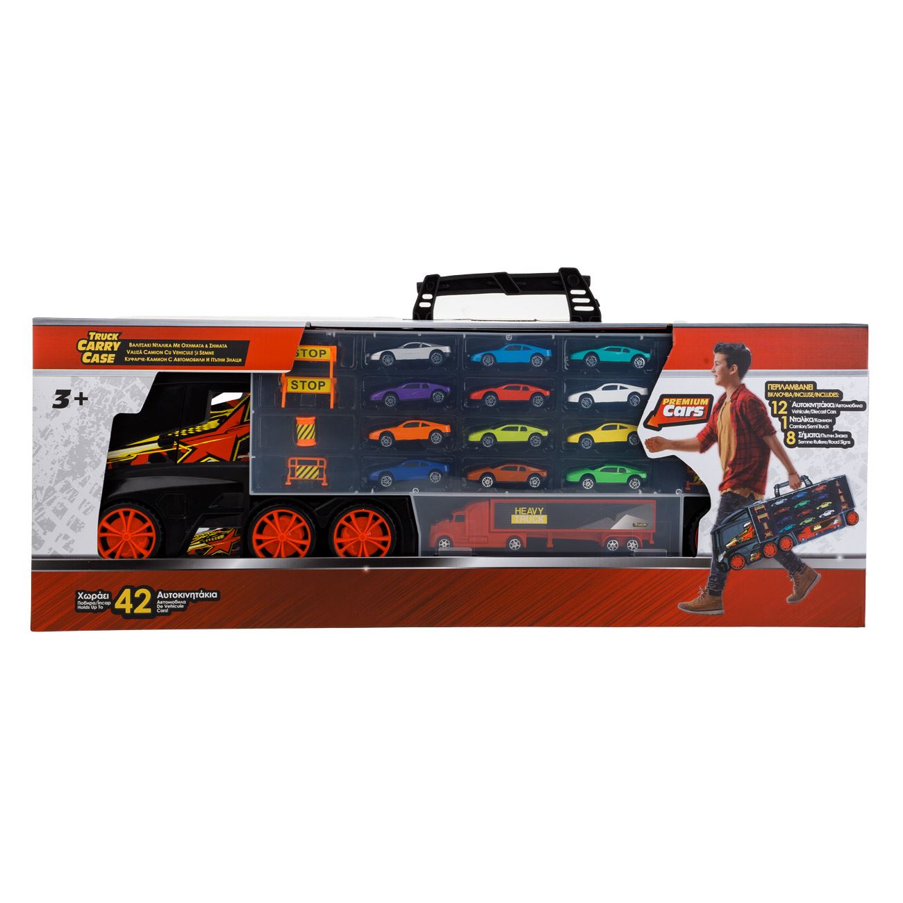 Valiza Camion cu Masini & Indicatoare Rutiere 1:64