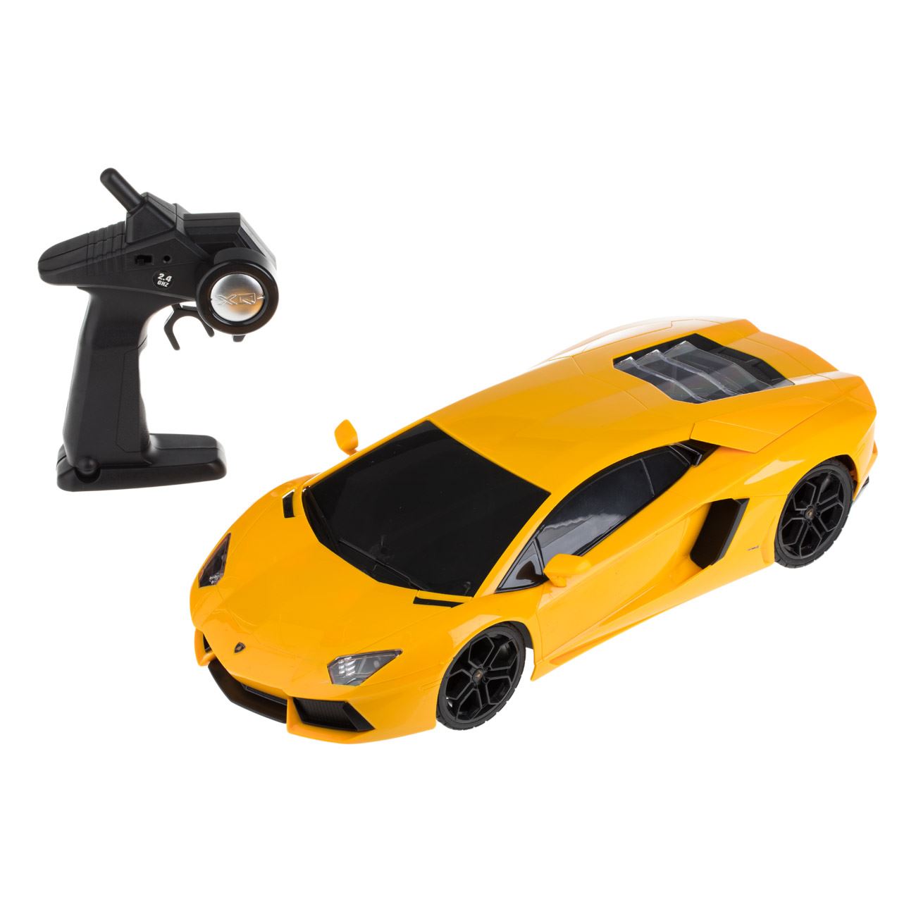 Masina cu Telecomanda Lamborghini Aventator Galben cu Lumini 1:12 / 24MHz