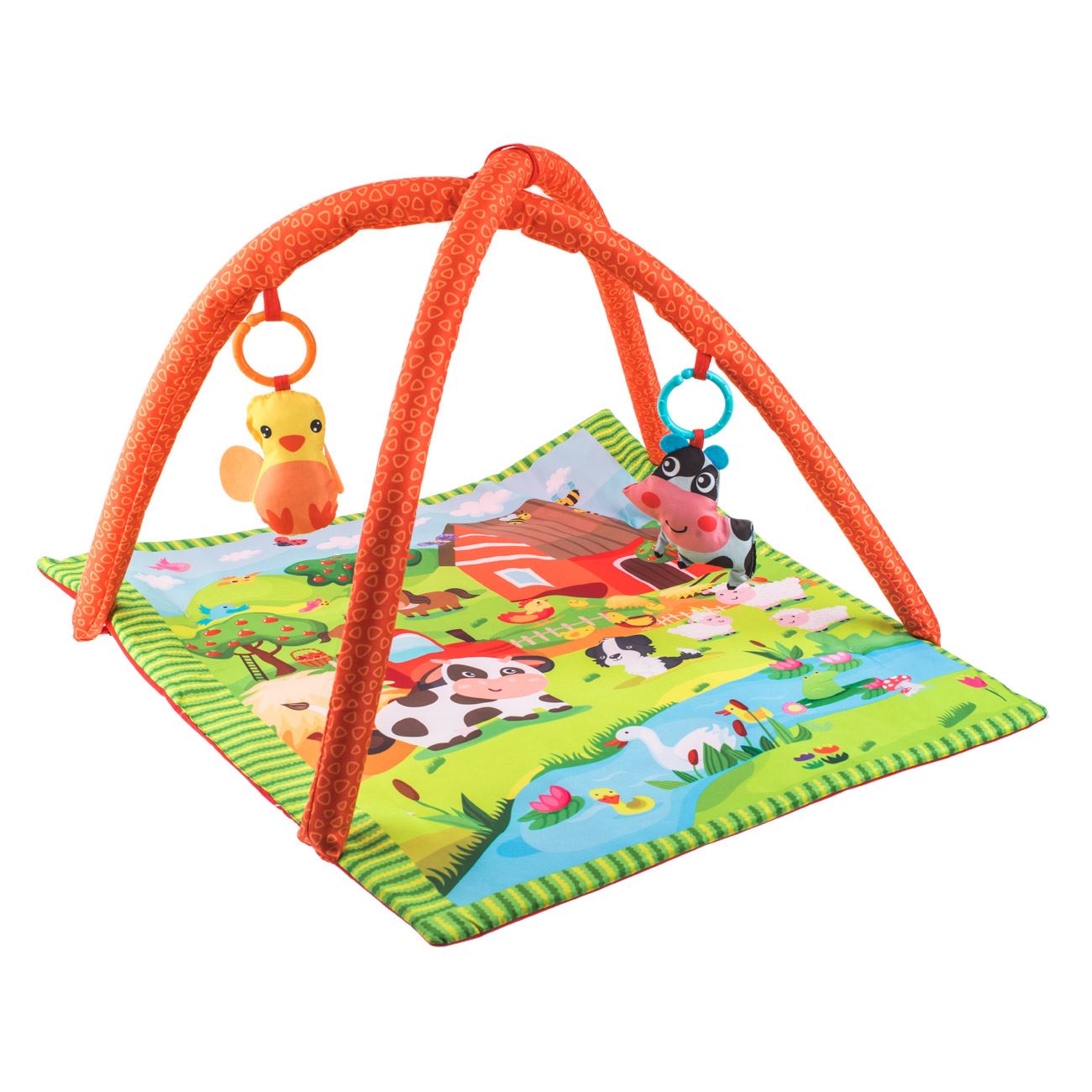 Saltea cu Activitati & 2 Jucarii Detasabile Model Ferma pentru Bebelusi 60x76,5cm