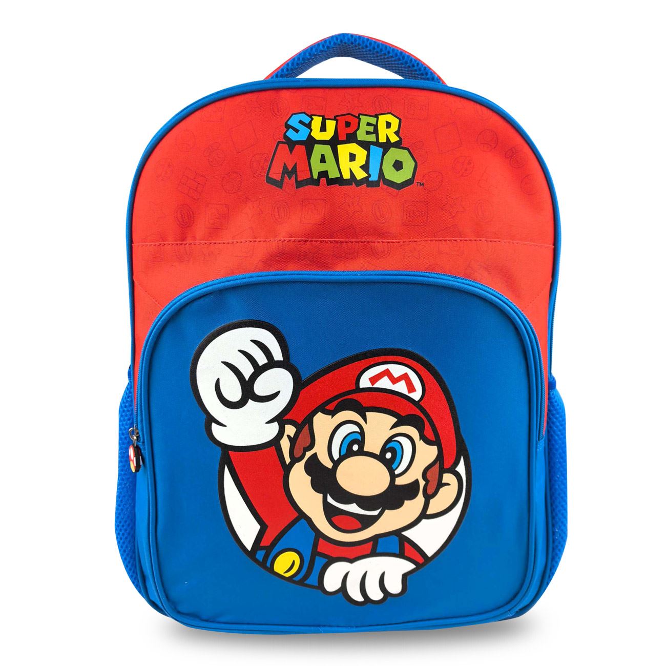 Ghiozdan Rosu Albastru cu Model Super Mario 32x14x44cm