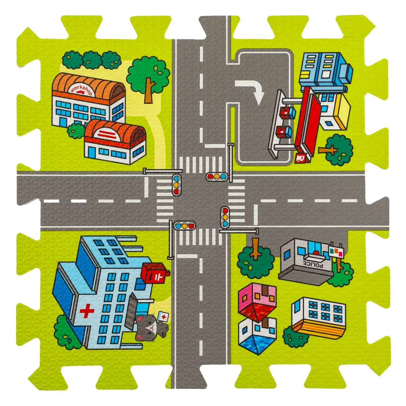 Covor Puzzle Strazi de Oras pentru Copii 31.5x31.5cm (9 Piese) - poza 2