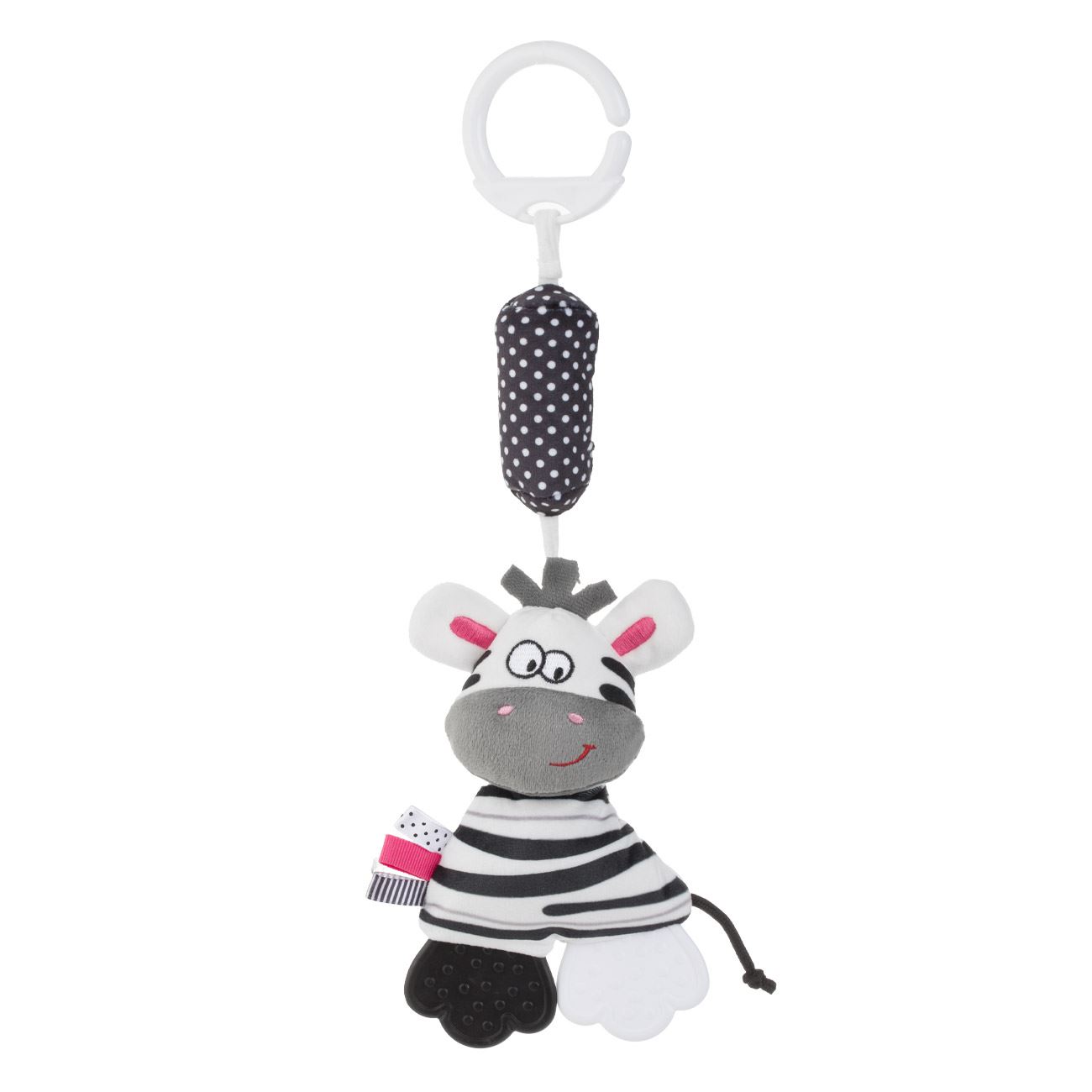 Jucarie pentru Carucior Zebra Alba Neagra cu Sunet 34cm