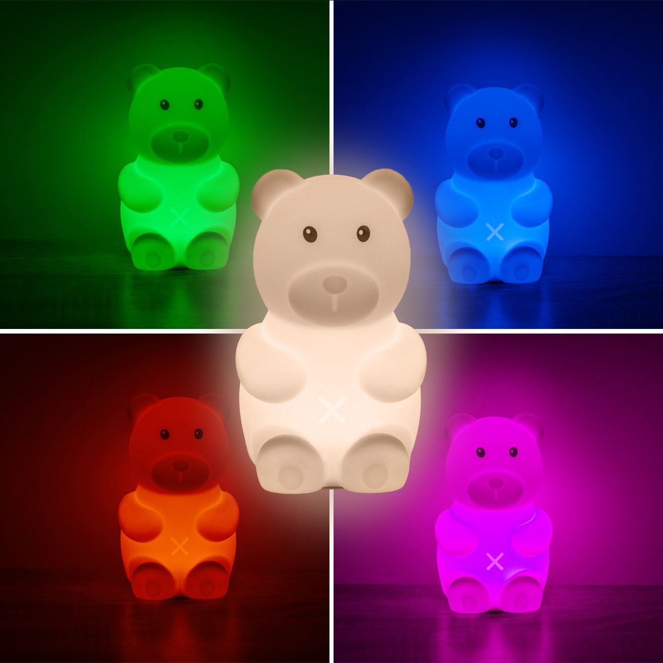 Lampa de Veghe Ursulet Colorat Squishy cu Baterii 9x10x16cm - poza 2