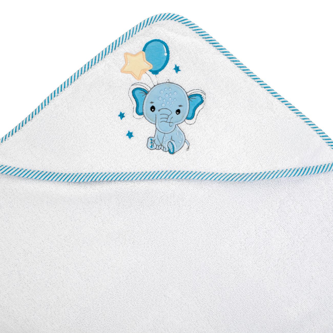 Prosop din Bumbac Alb cu Gluga cu Elefant Bleu 75x75cm - poza 3