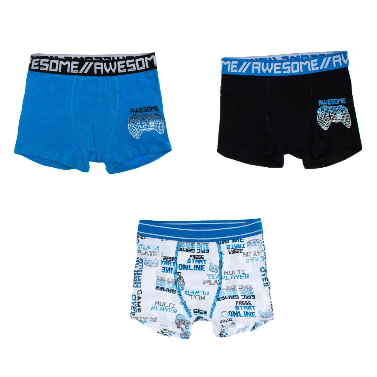 Set Boxeri Alb Ciel Negru cu Model Gamer pentru Copii - 3 perechi - poza 2