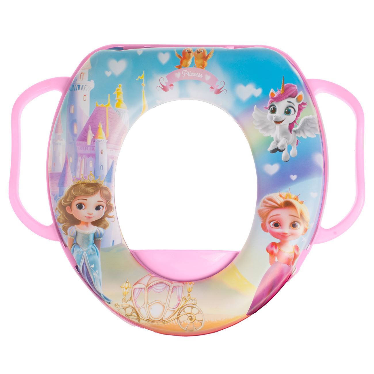 Reductor WC din Plastic Roz cu Model Printesa & Manere 35x30cm - Honey Baby